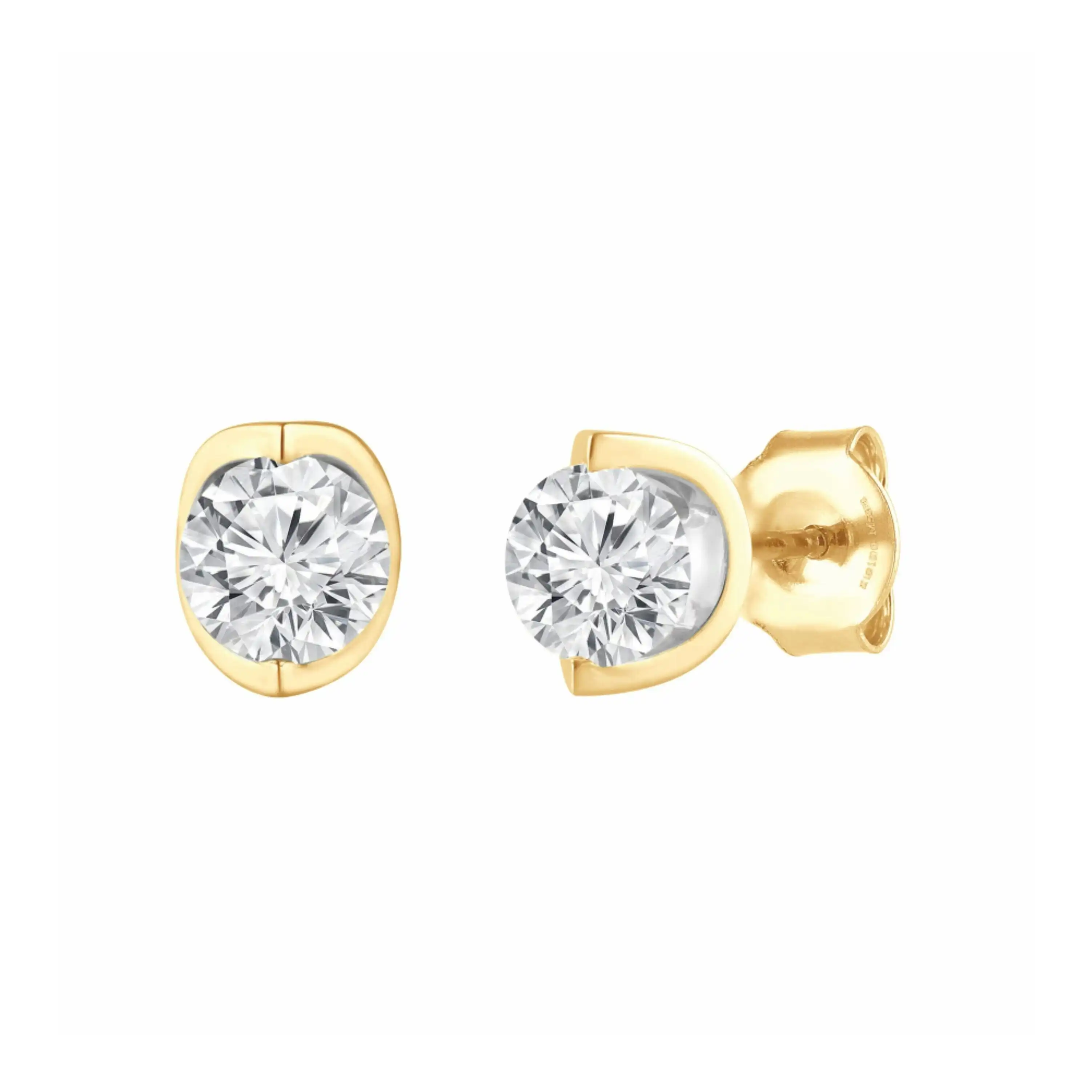 Meera Bezel Look 1.00ct Laboratory Grown Solitaire Diamond Earrings in 9ct Yellow Gold
