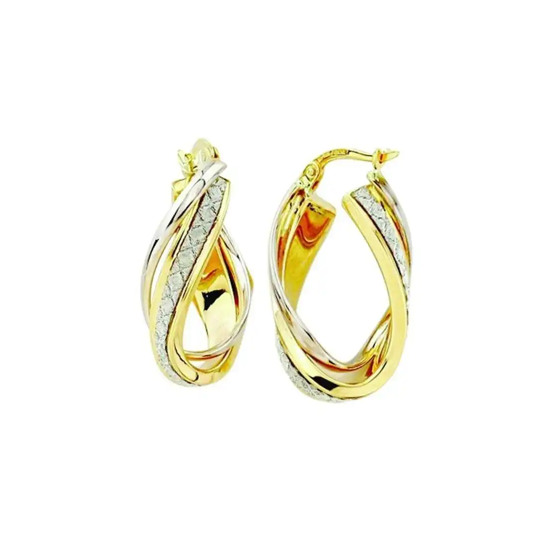 9ct Yellow Gold Silver Infused Stardust Oval Twist Earrings