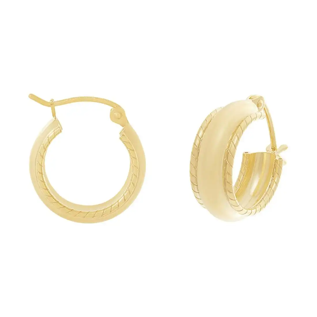 9ct Yellow Gold Silver Infused Chunky Hoops-5mm x 1cm