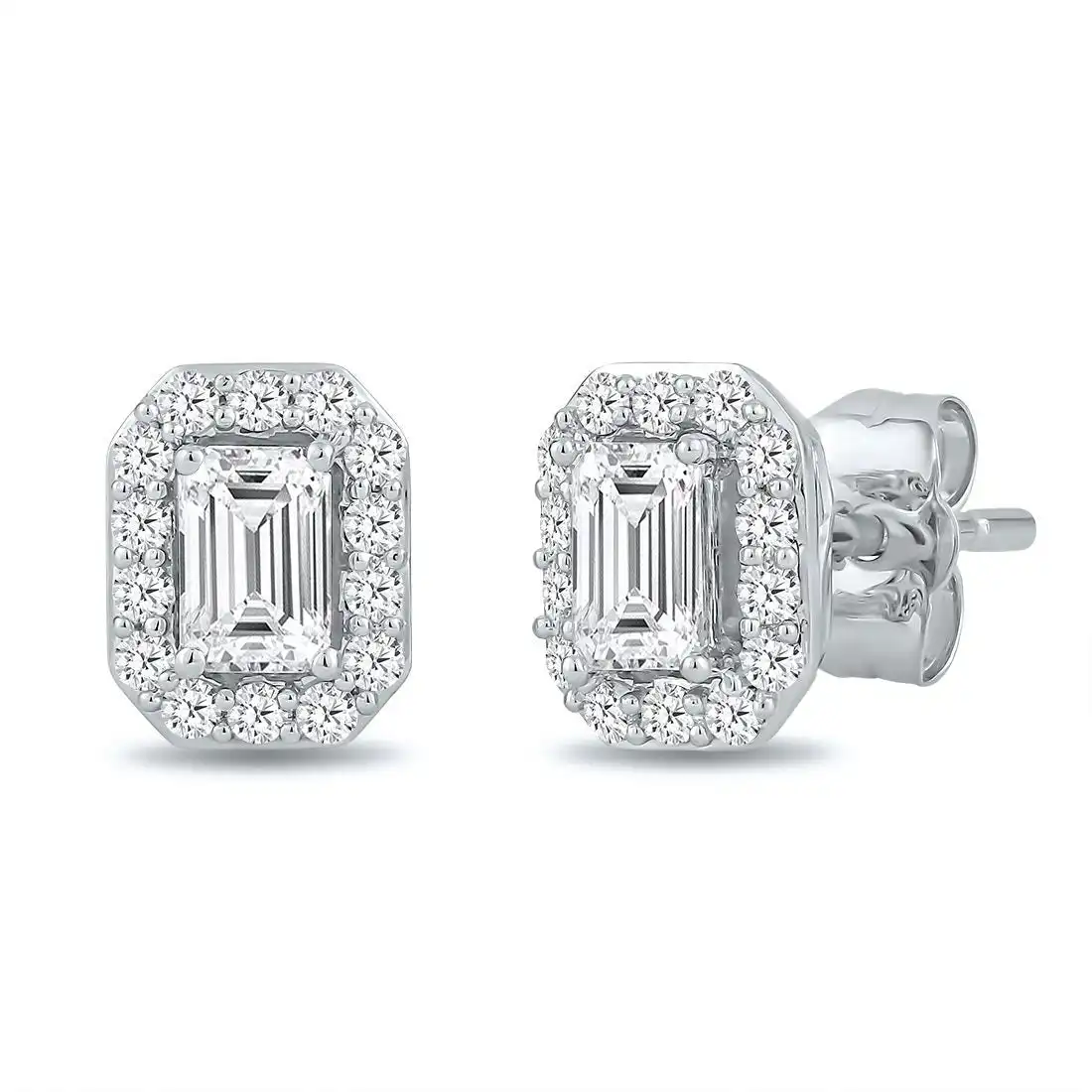 Tia Halo Emerald Earrings with 0.70ct of Diamonds in 9ct White Gold