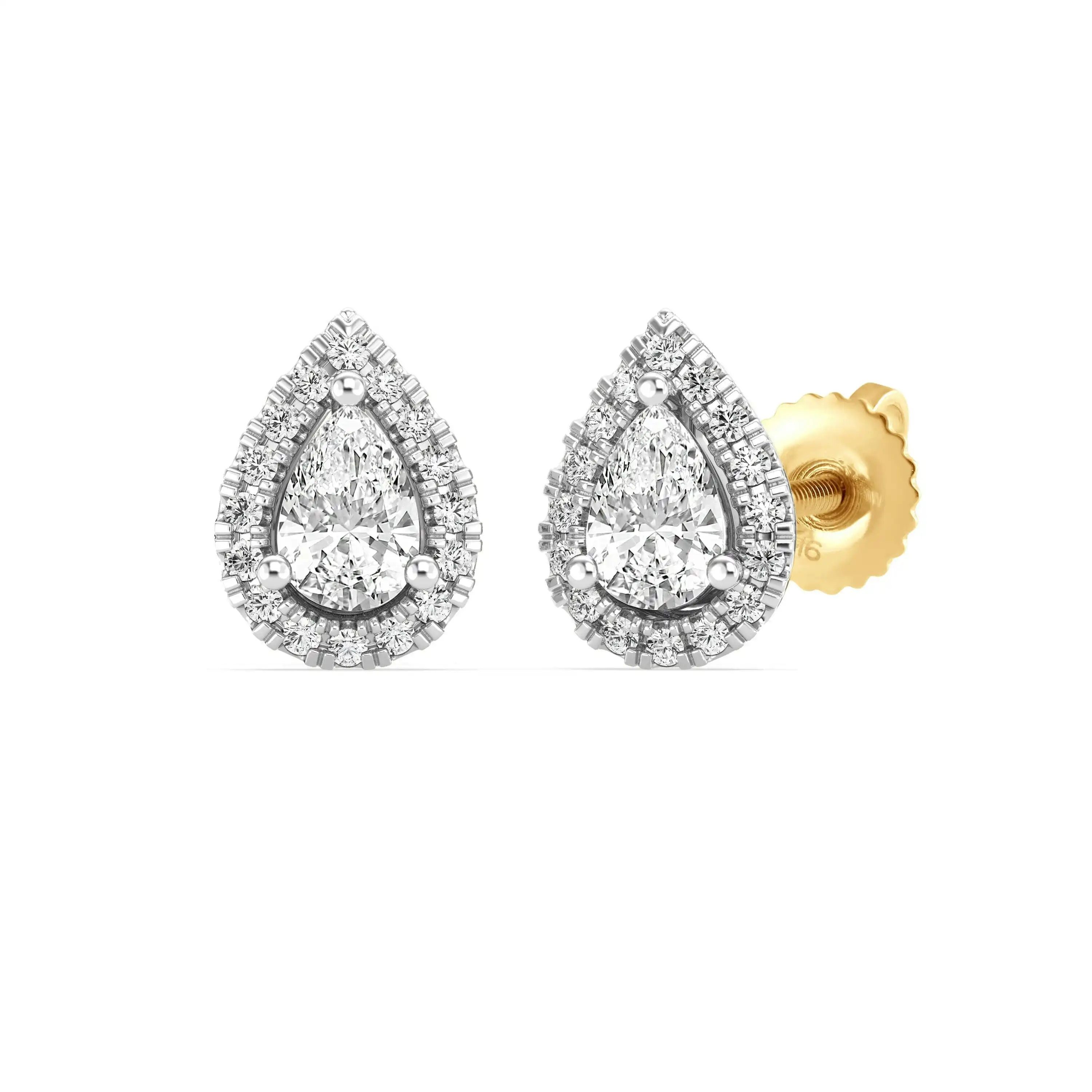 Love by Michelle Beville Pear Halo Earrings with 0.65ct of Laboratory Grown Diamonds in 18ct Yellow Gold