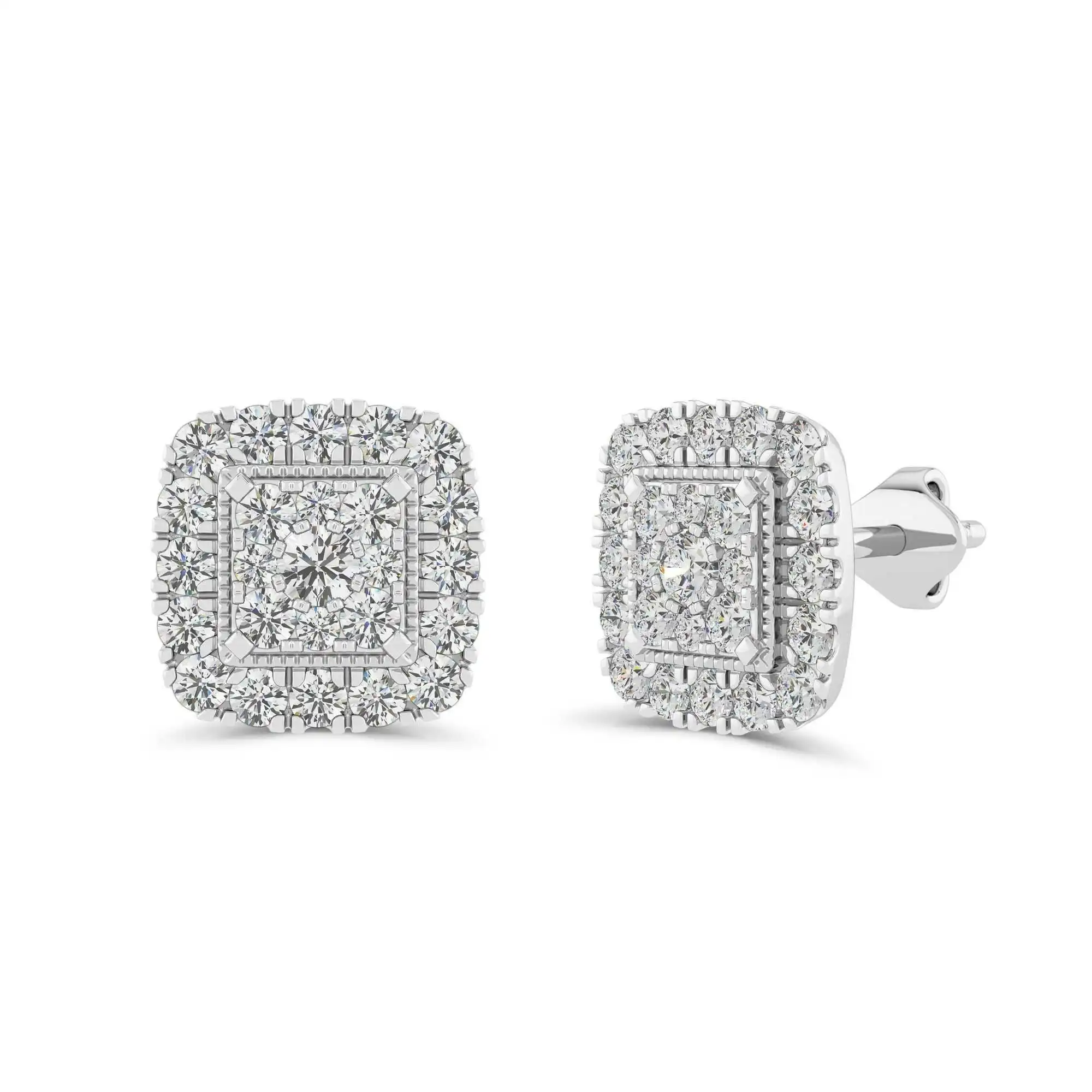 Square Look Stud Earrings with 3/4ct of Diamonds in 9ct White Gold