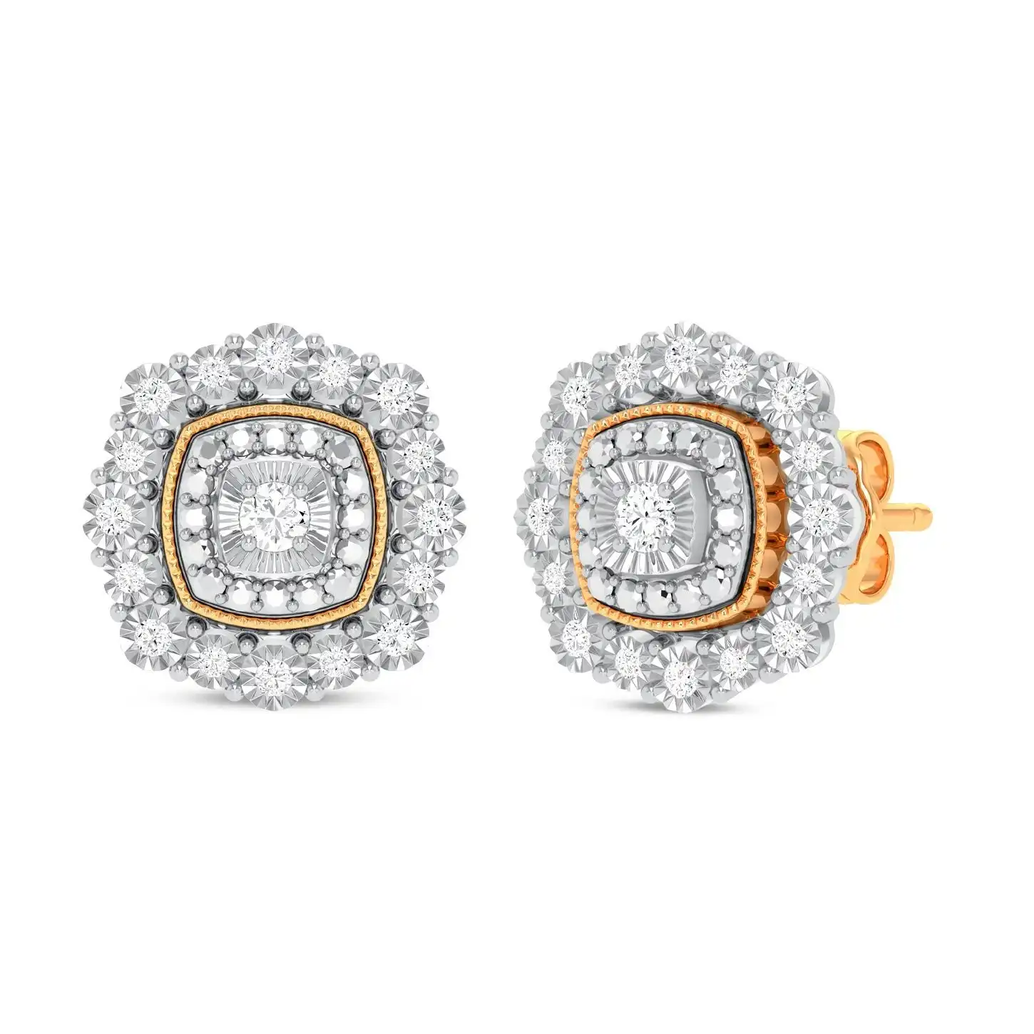 Miracle Little Halo Earrings with 0.15ct of Diamonds in 9ct Yellow Gold