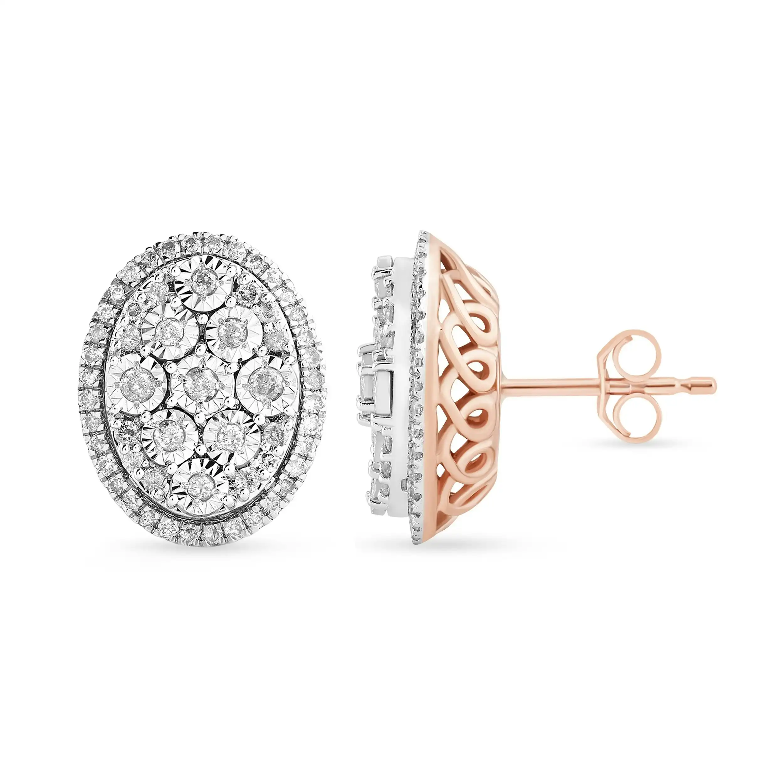 Halo Oval Earrings with 1/2ct of Diamonds in 9ct Rose Gold