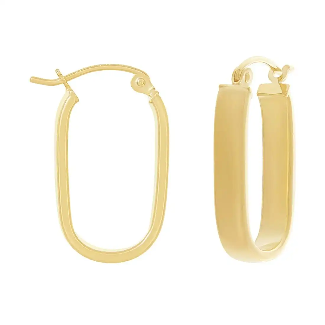 9ct Yellow Gold Silver Infused Oblong Hoop Earrings