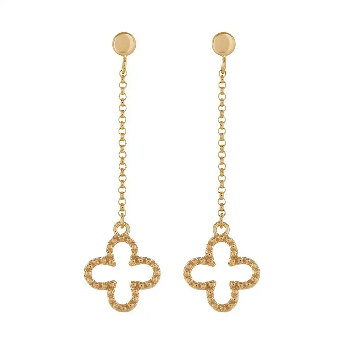 9ct Yellow Gold Silver Infusion Clover Drop Earrings