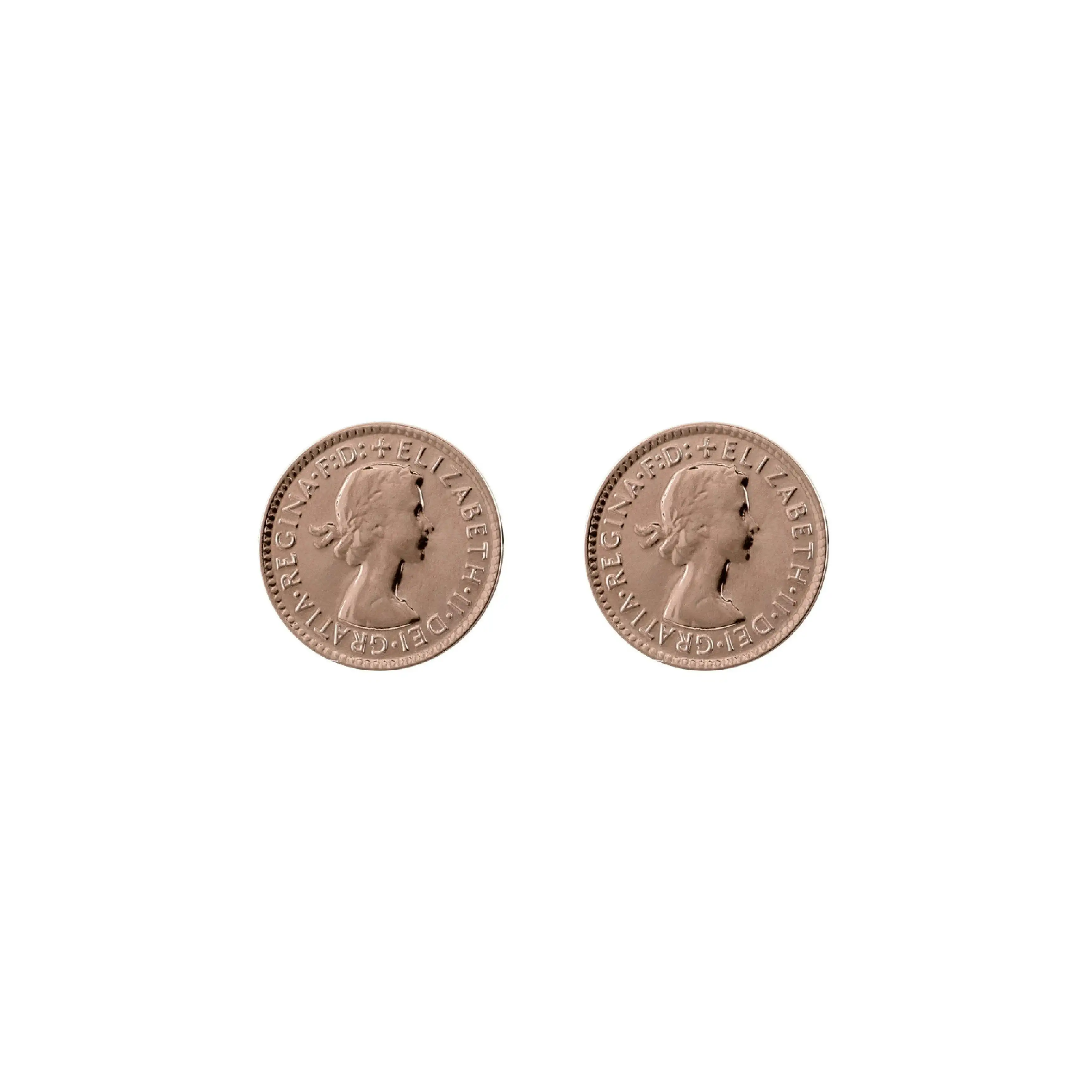 Von Treskow Sterling Silver/Rose Gold Plated 3 Pence Stud Earrings