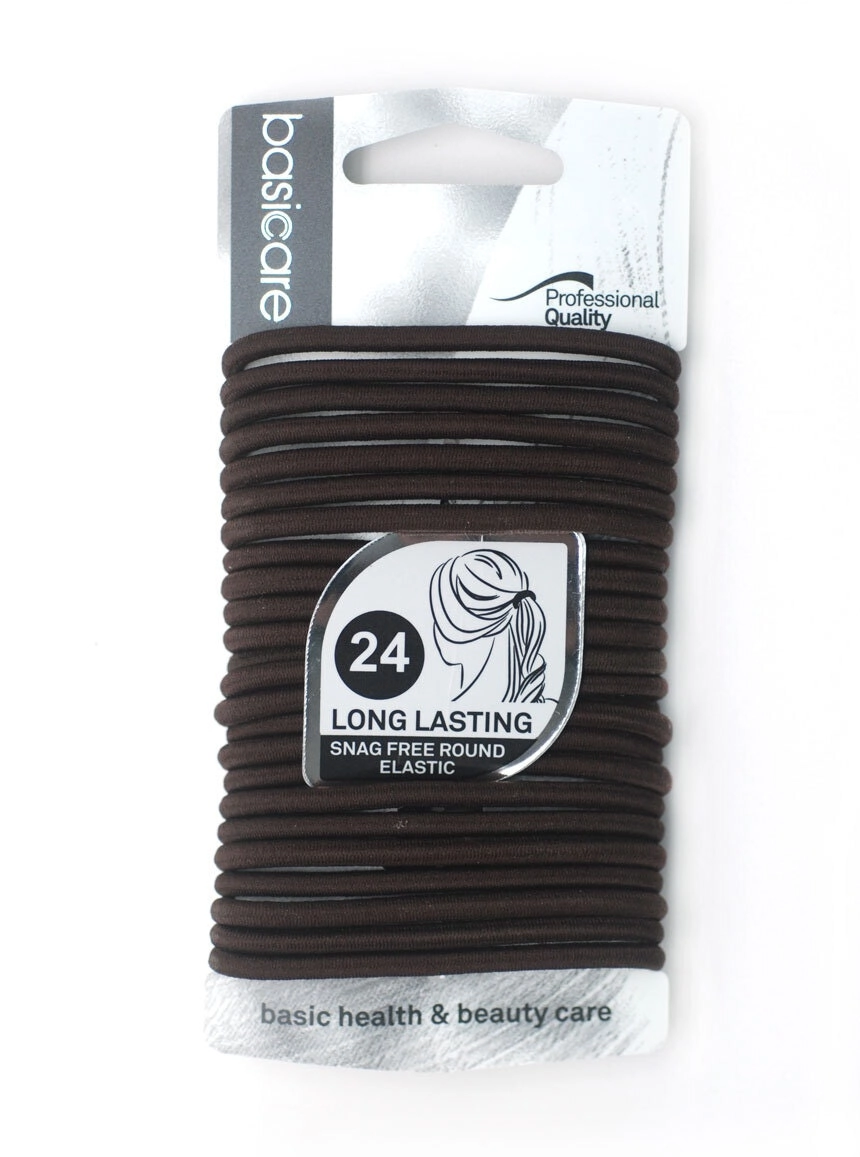 Basicare Elastic Brown Hair Bands 24pcs 4mm