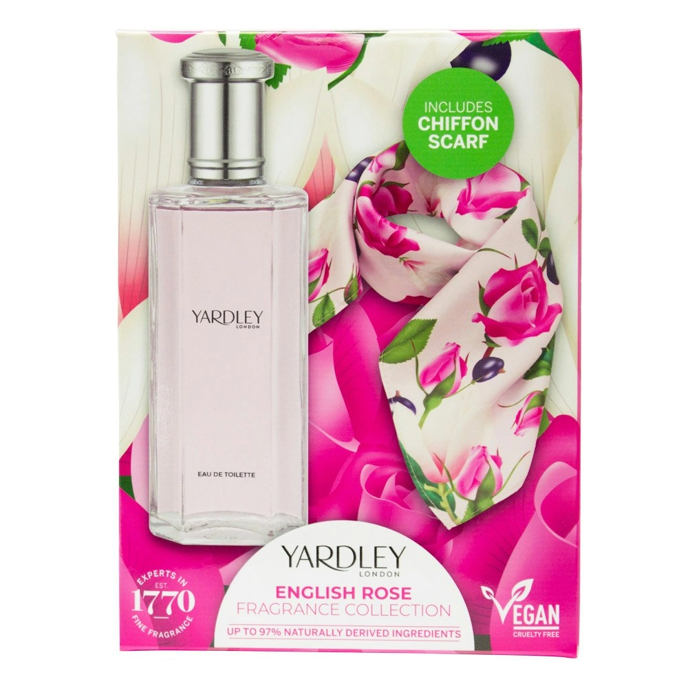 Yardley English Rose Gift Set 50ml Eau De Toilette and Chiffon Scarf