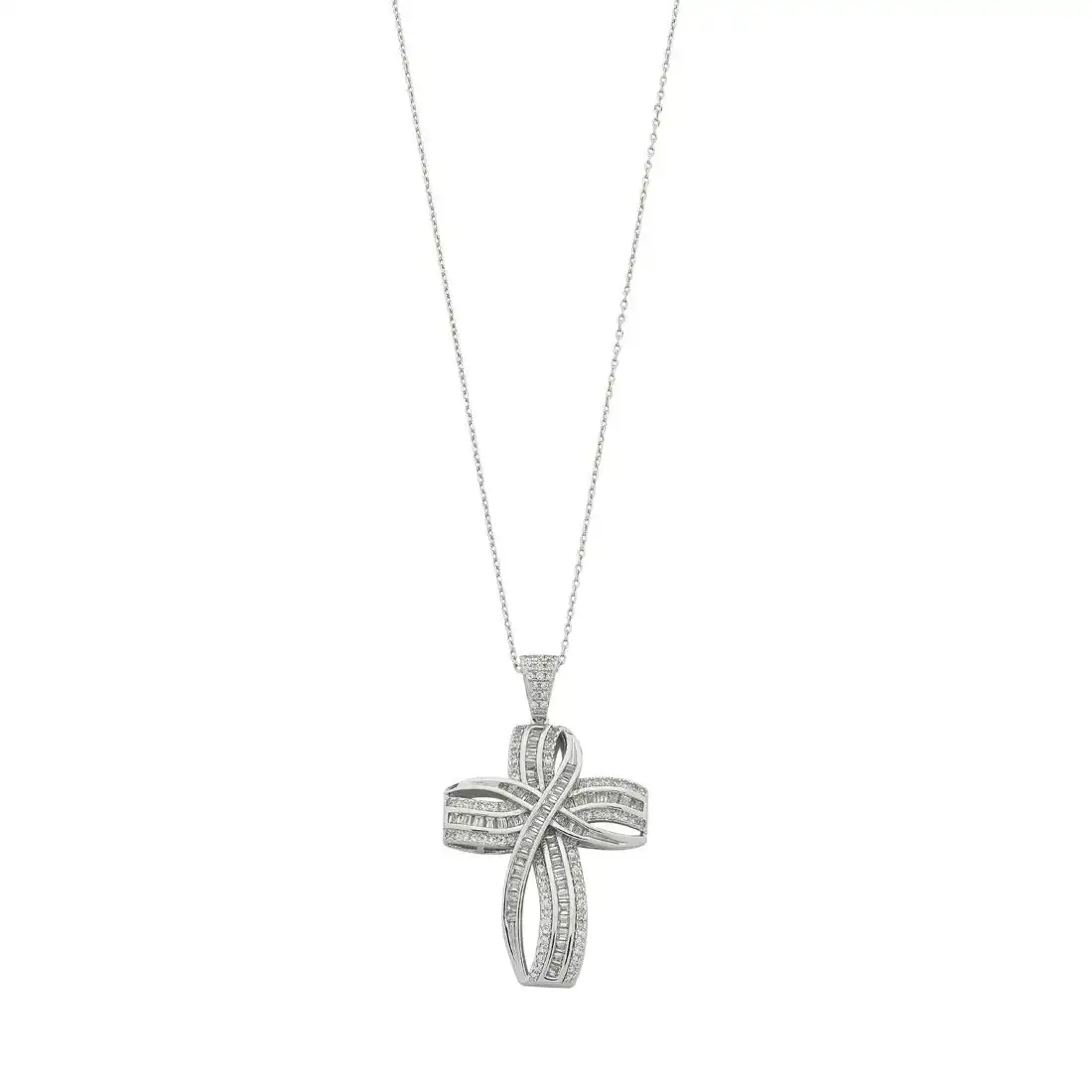 45cm Sterling Silver Cubic Zirconia Large Cross Necklace
