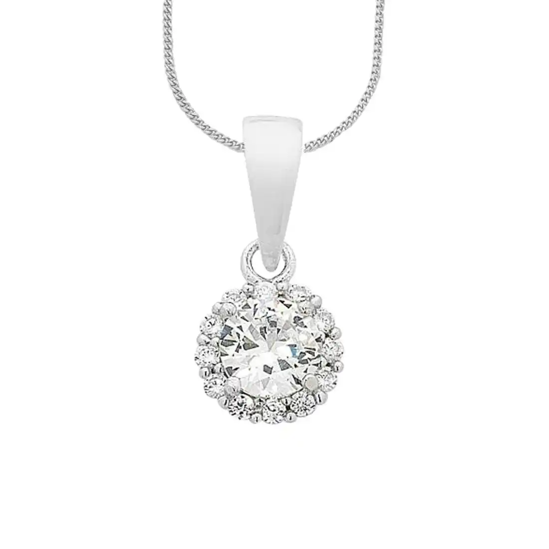 45cm Sterling Silver Cubic Zirconia Halo Necklace