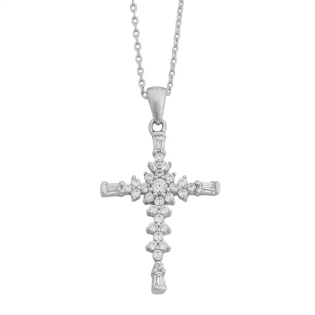 45cm Cubic Zirconia Cross Necklace in Sterling Silver