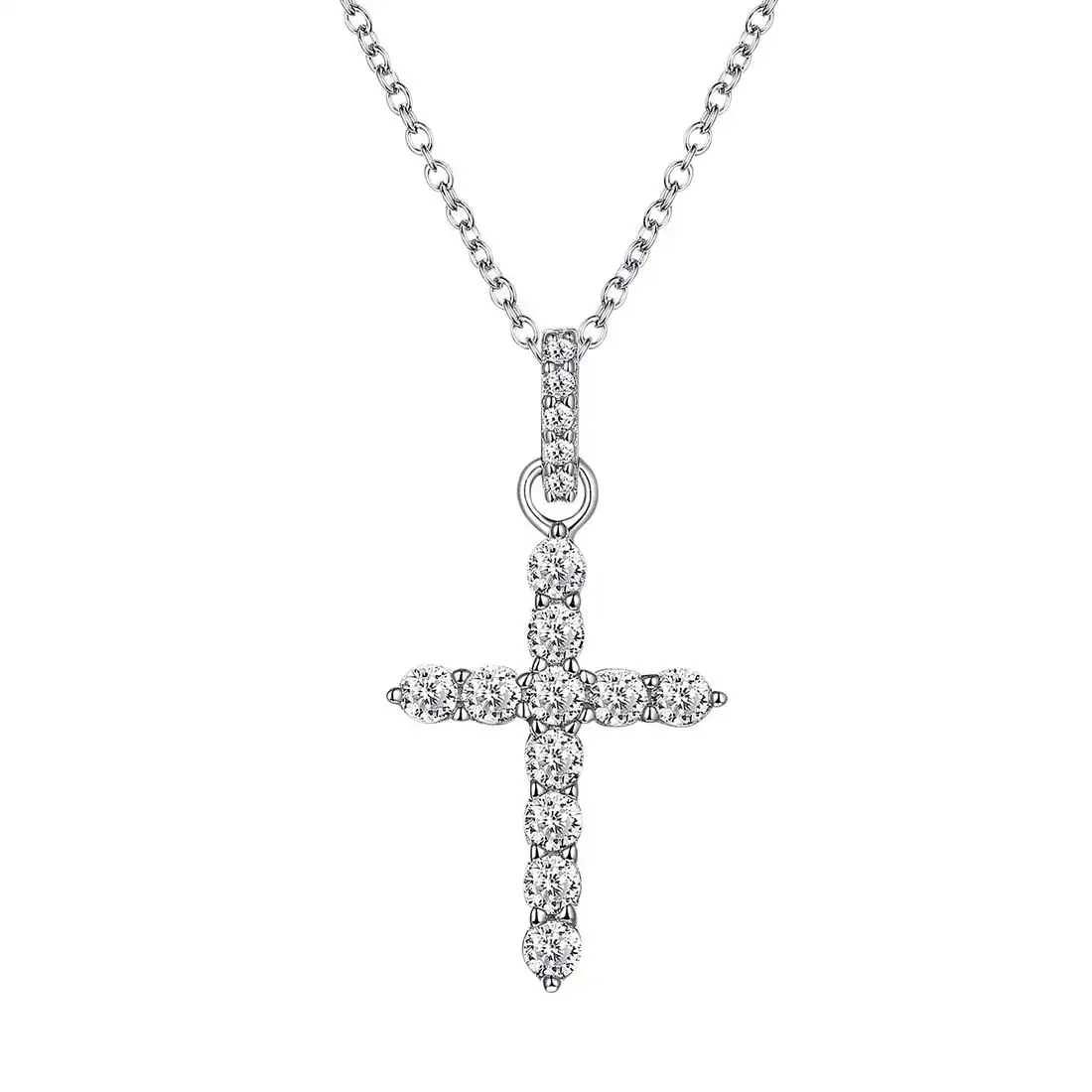 45cm Sterling Silver Cubic Zirconia Claw Set Cross Necklace