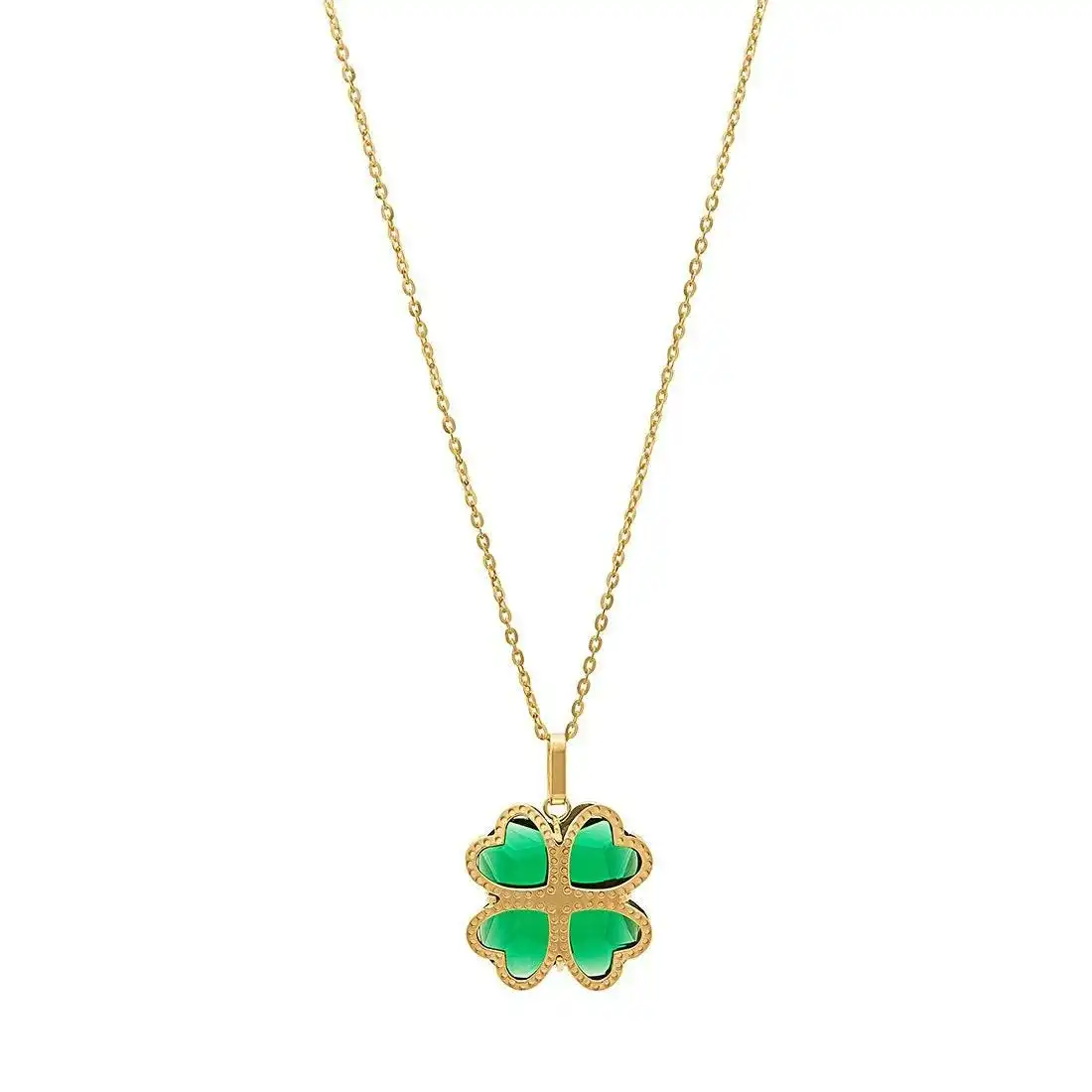 9ct Yellow Gold Silver Infused 4 Leaf Clover Pendant Necklace 45cm