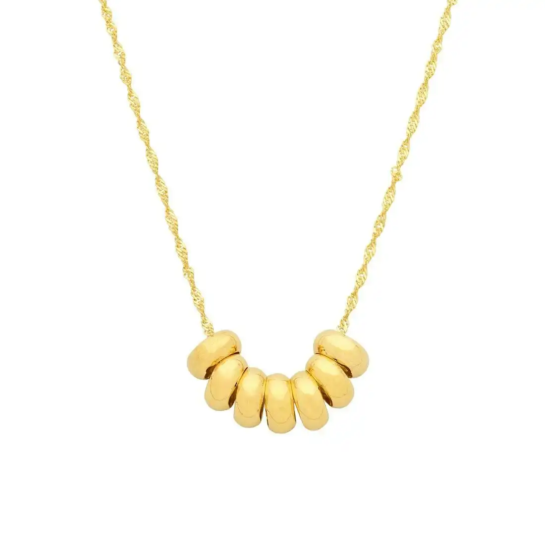 9ct Yellow Gold Silver Infused 7 Lucky Rings Necklace