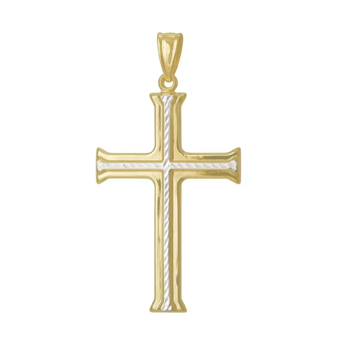 9ct Yellow Gold Two Tone Crucifix Cross Pendant