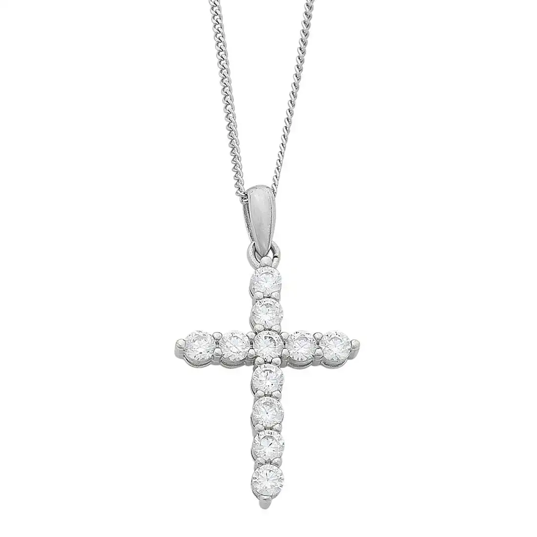 45cm Sterling Silver Cubic Zirconia Cross Necklace
