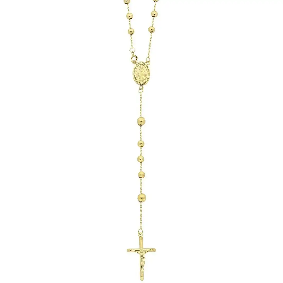 9ct Yellow Gold Silver Infused Rosary Beads Crucifix Cross Necklace
