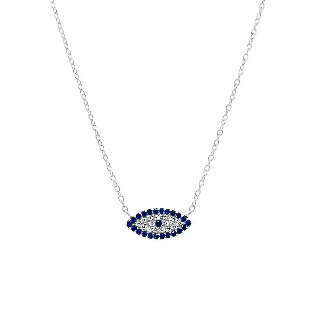 45cm Evil Eye Necklace with Cubic Zirconia in Sterling Silver