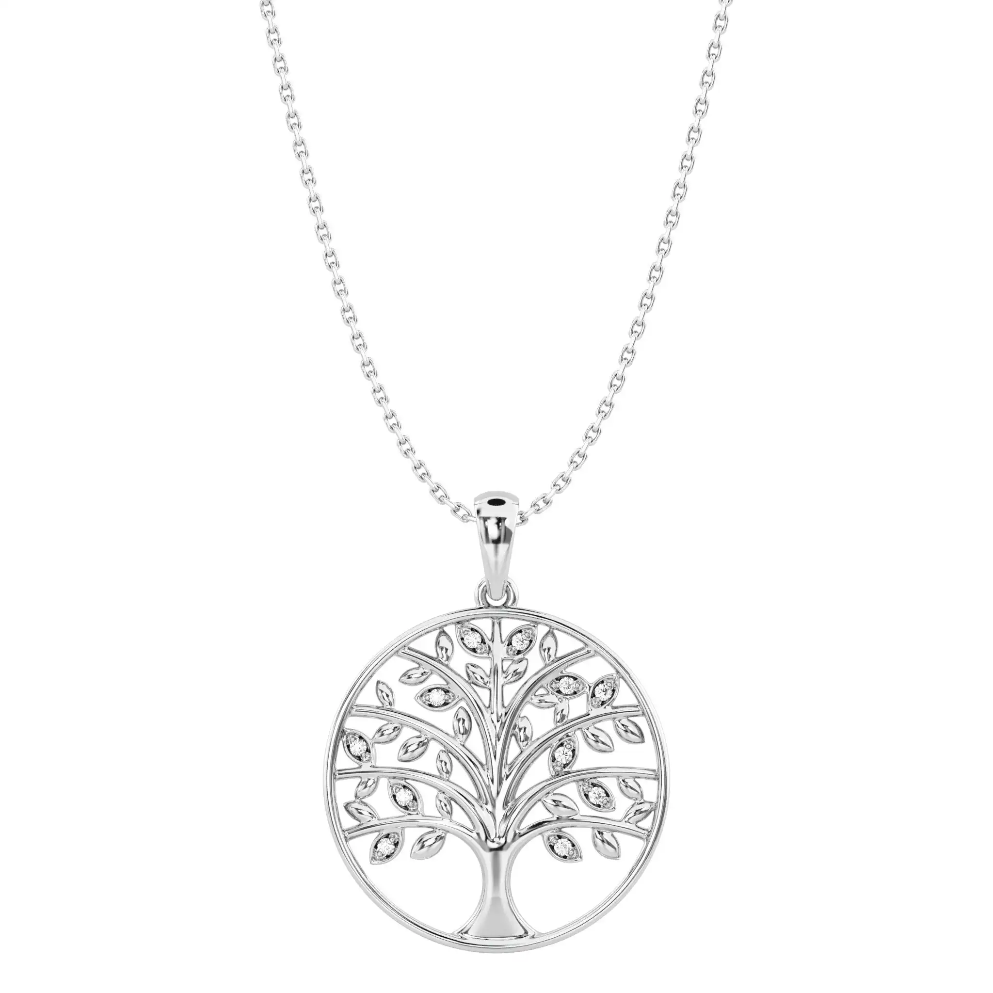 Diamond Set Tree of Life Necklace in Sterling Silver