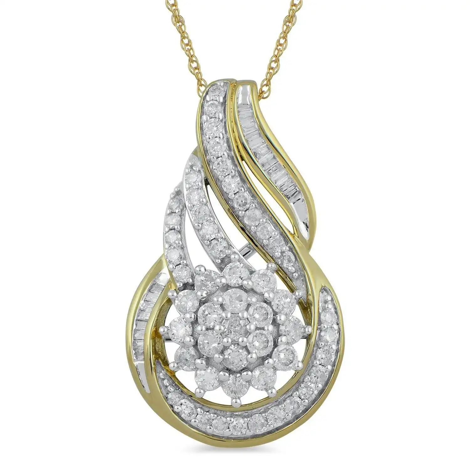 Flower Swirl Necklace with 1.00ct of Diamonds in 9ct Yellow Gold