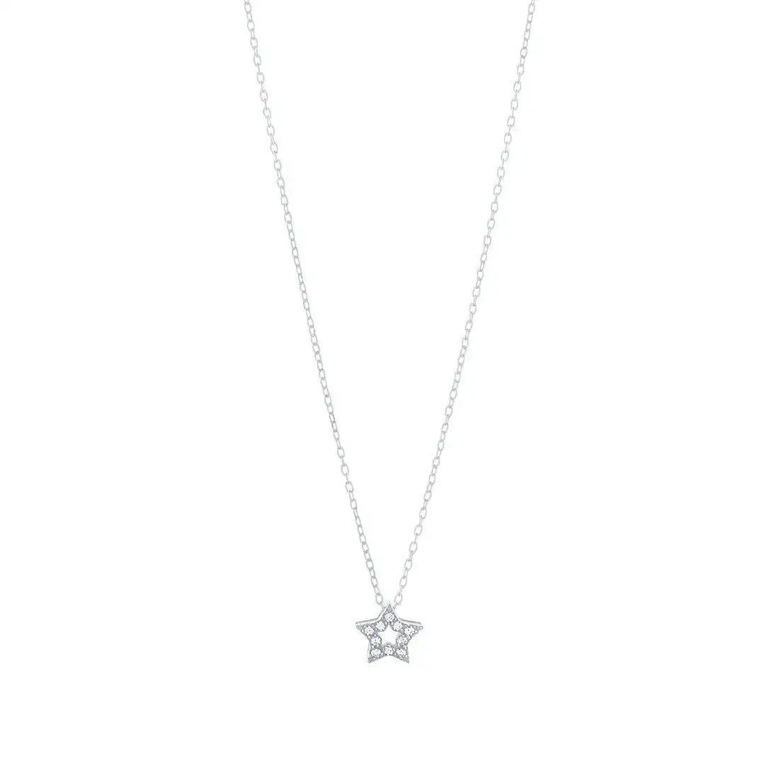 40cm Open Star Necklace with Cubic Zirconia in Sterling Silver