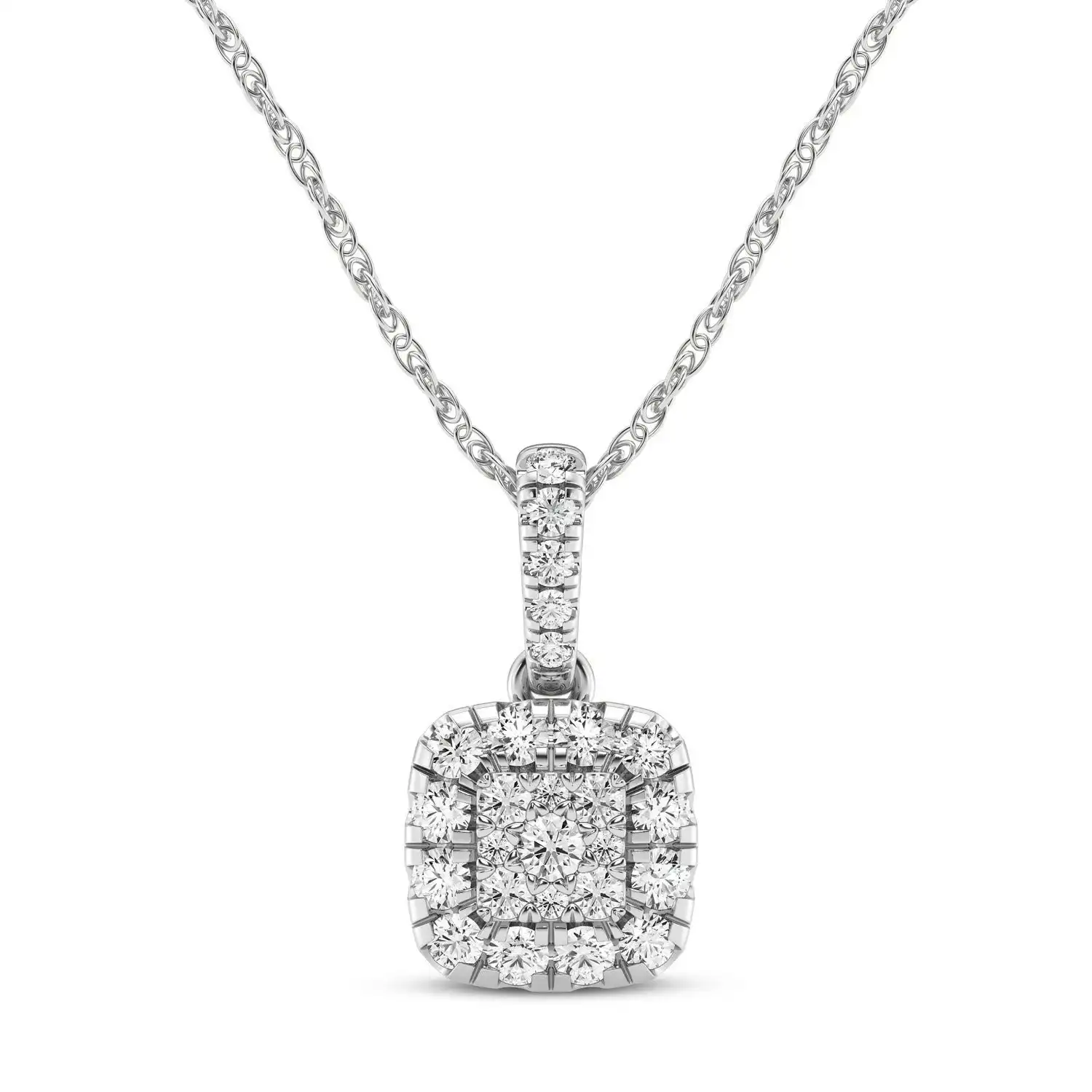Brilliant Claw Halo Necklace with 1/2ct of Diamonds in Sterling Silver