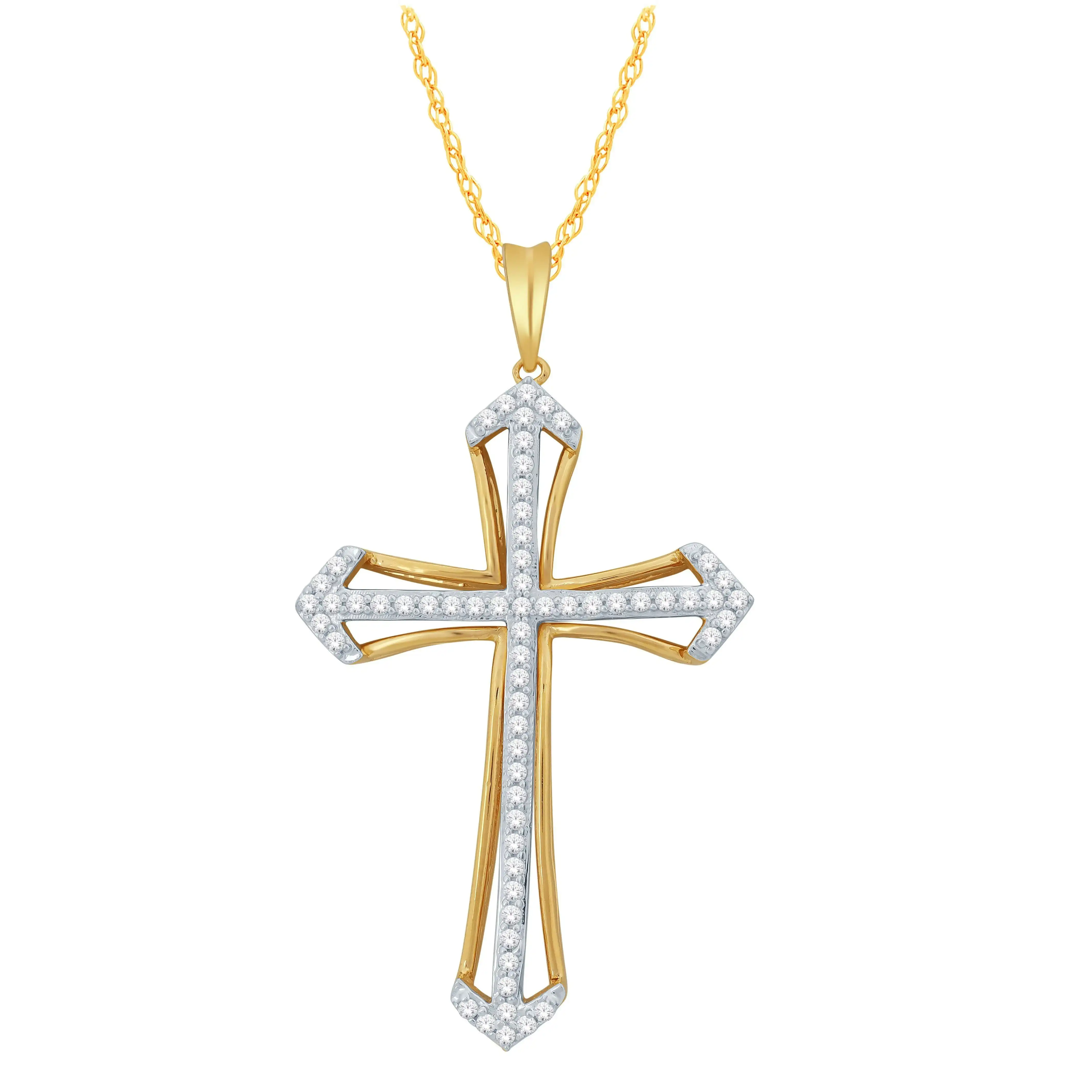 Brilliant Claw and Fancy Cross Necklace with 1/2ct of Diamonds in 9ct Yellow Gold