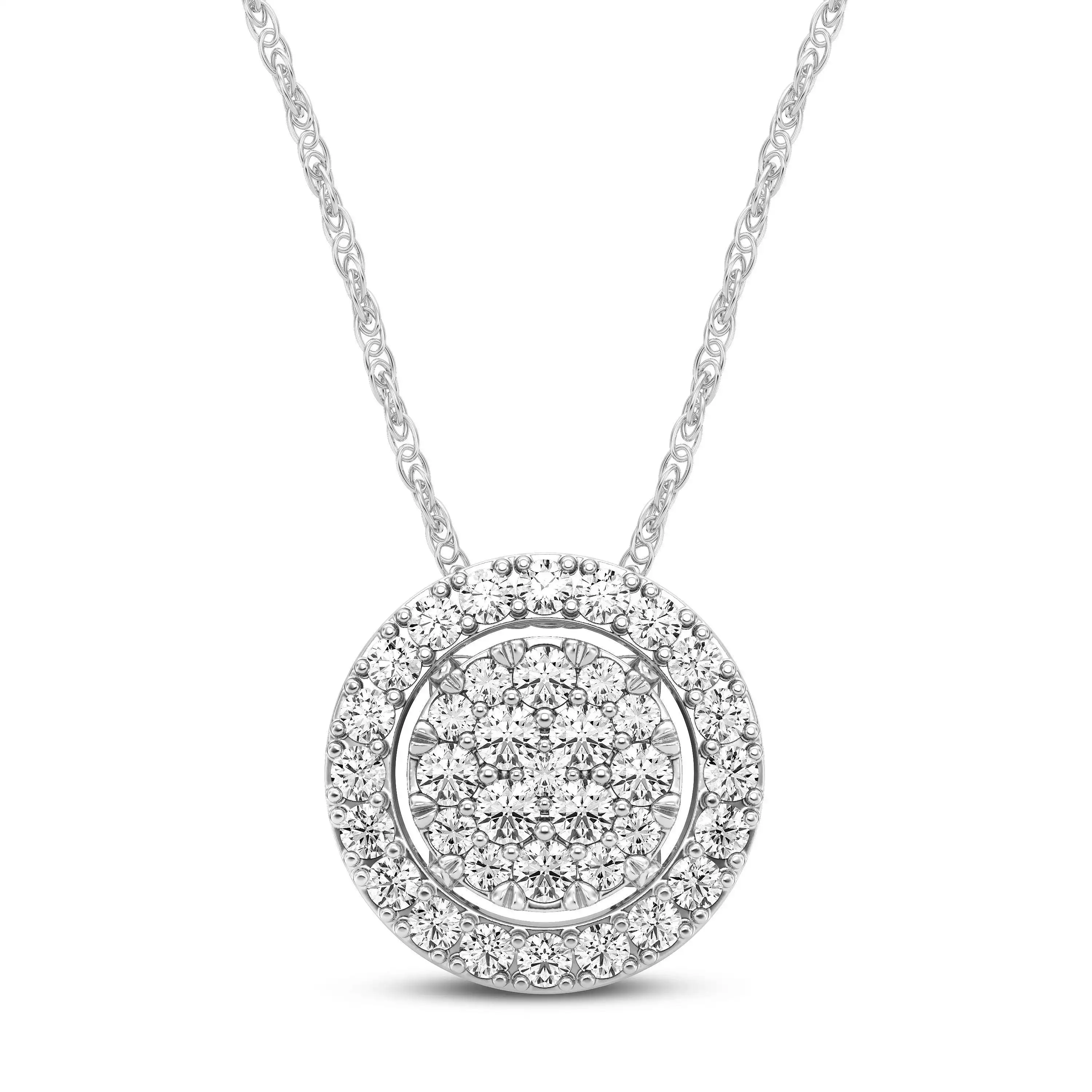 Mirage Halo Necklace with 1/2ct of Laboratory Grown Diamonds in Sterling Silver and Platinum