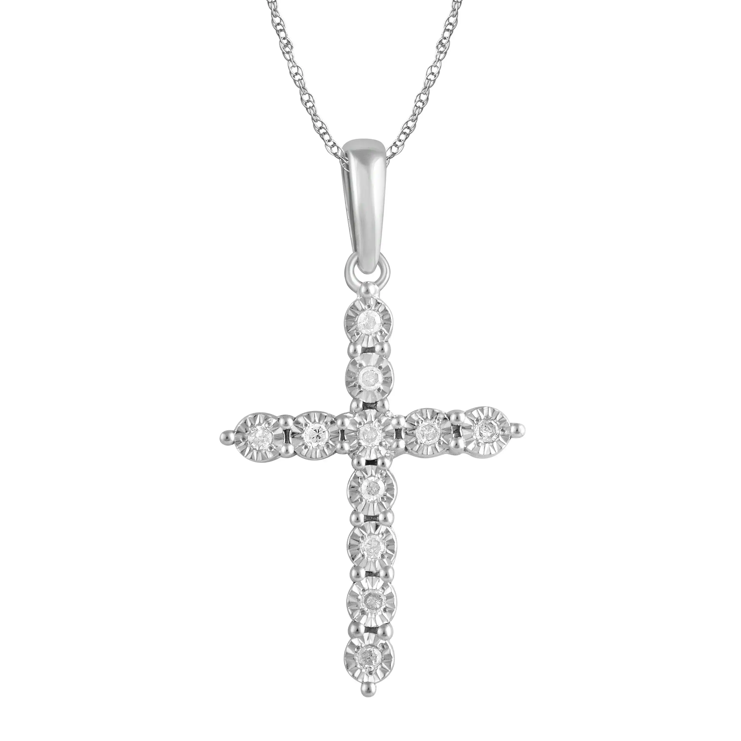 Diamond Set Cross Necklace in Sterling Silver