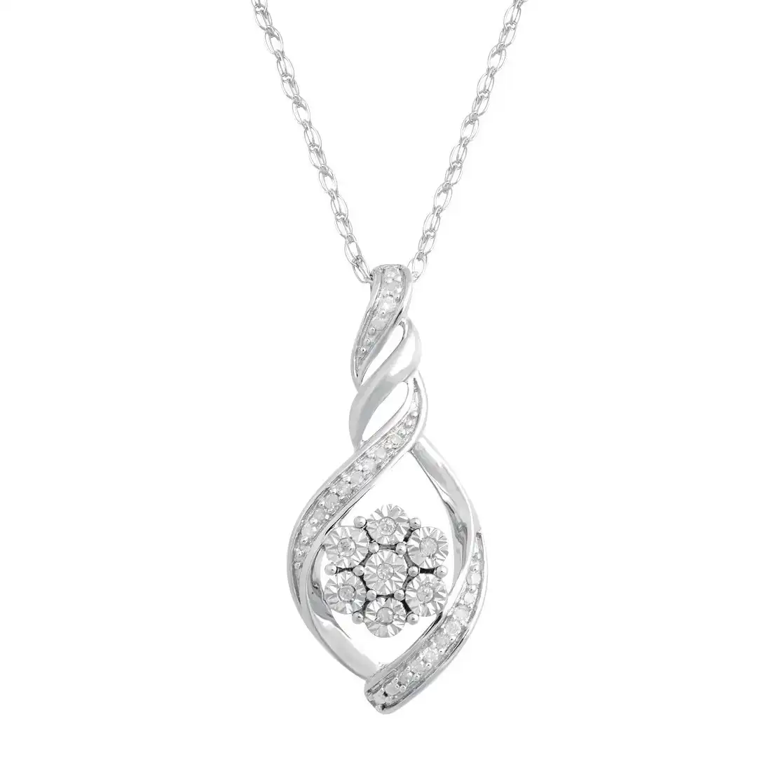 Brilliant Illusion Diamond Flower Necklace in Sterling Silver