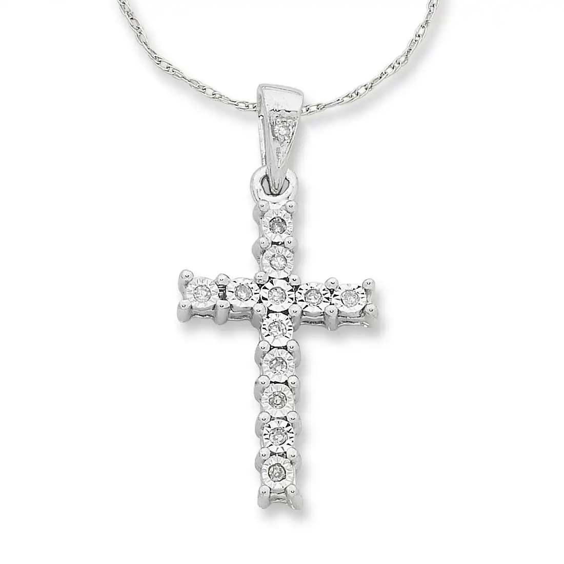 9ct White Gold Diamond Set Cross Necklace