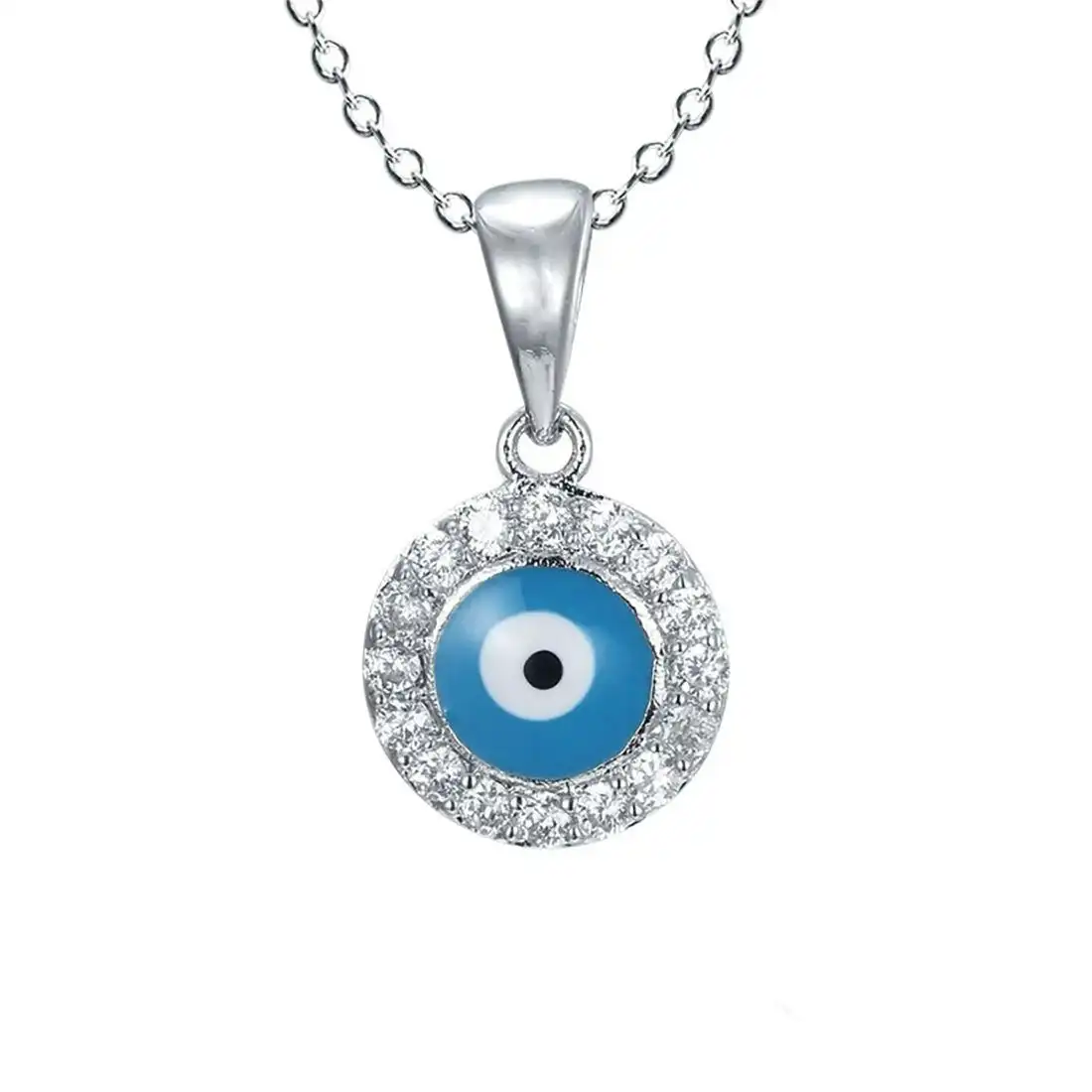 45cm Evil Eye Halo Necklace in Sterling Silver