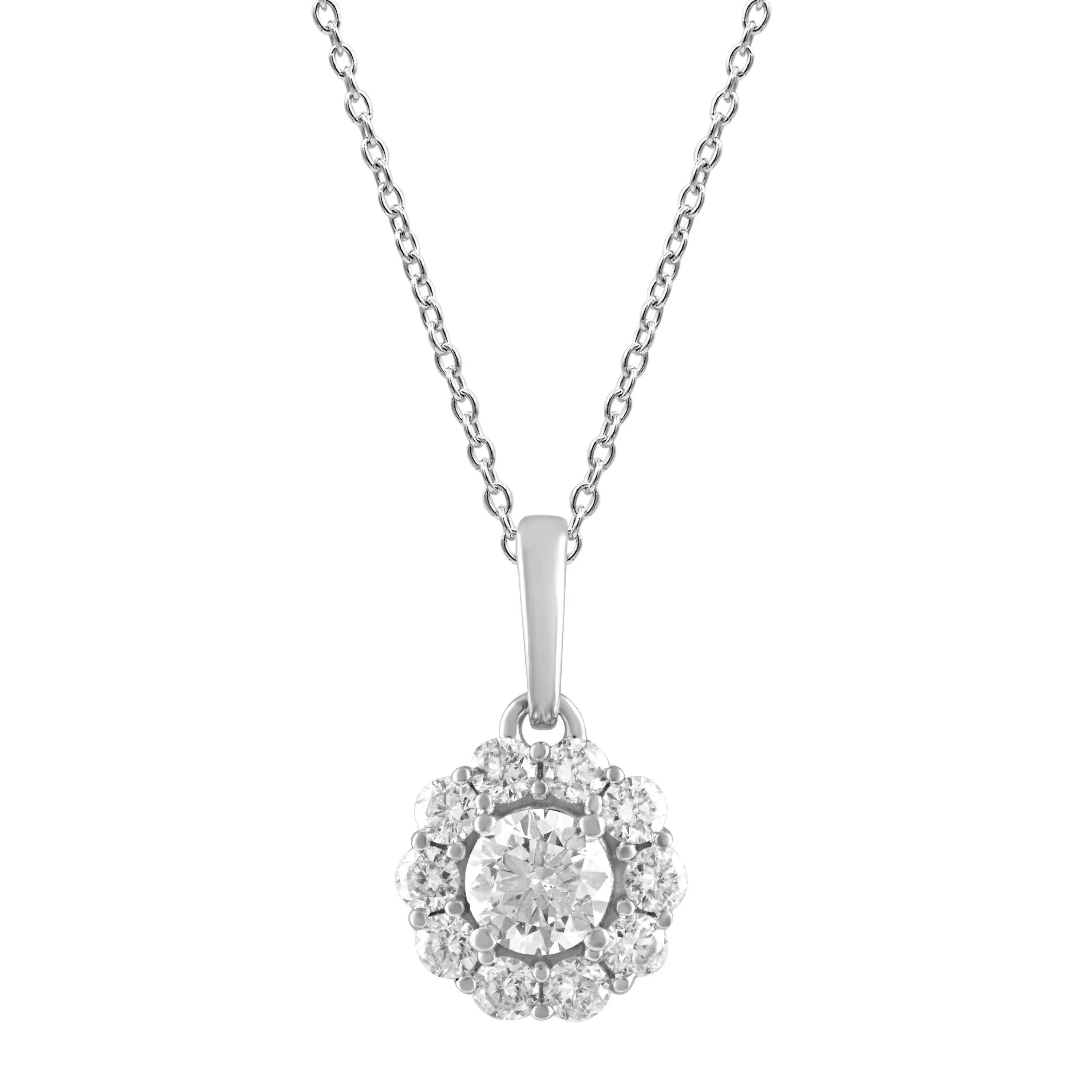 Meera Halo Necklace with 1/2ct of Laboratory Grown Diamonds in 9ct White Gold