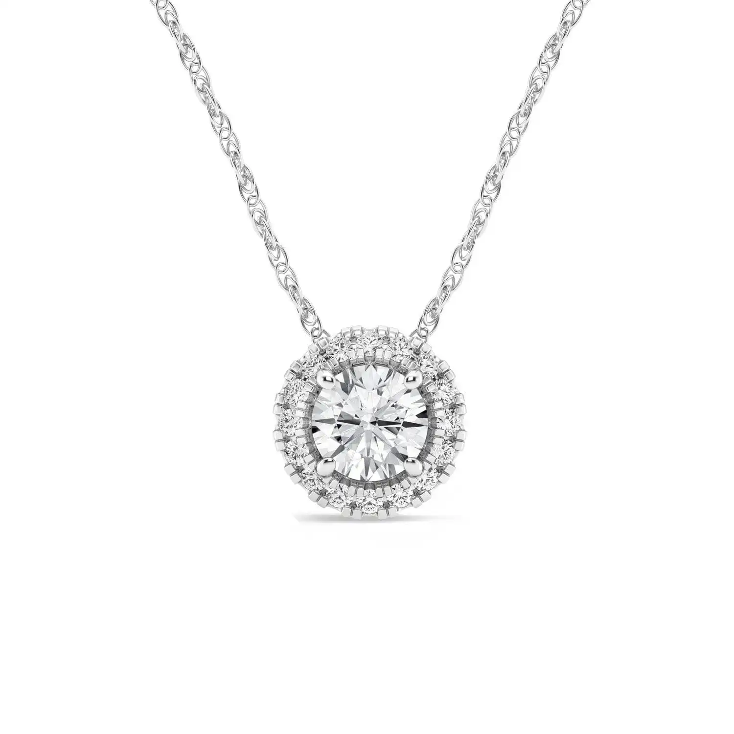 Meera Halo Solitaire Necklace with 0.60ct of Laboratory Grown Diamonds in 9ct White Gold