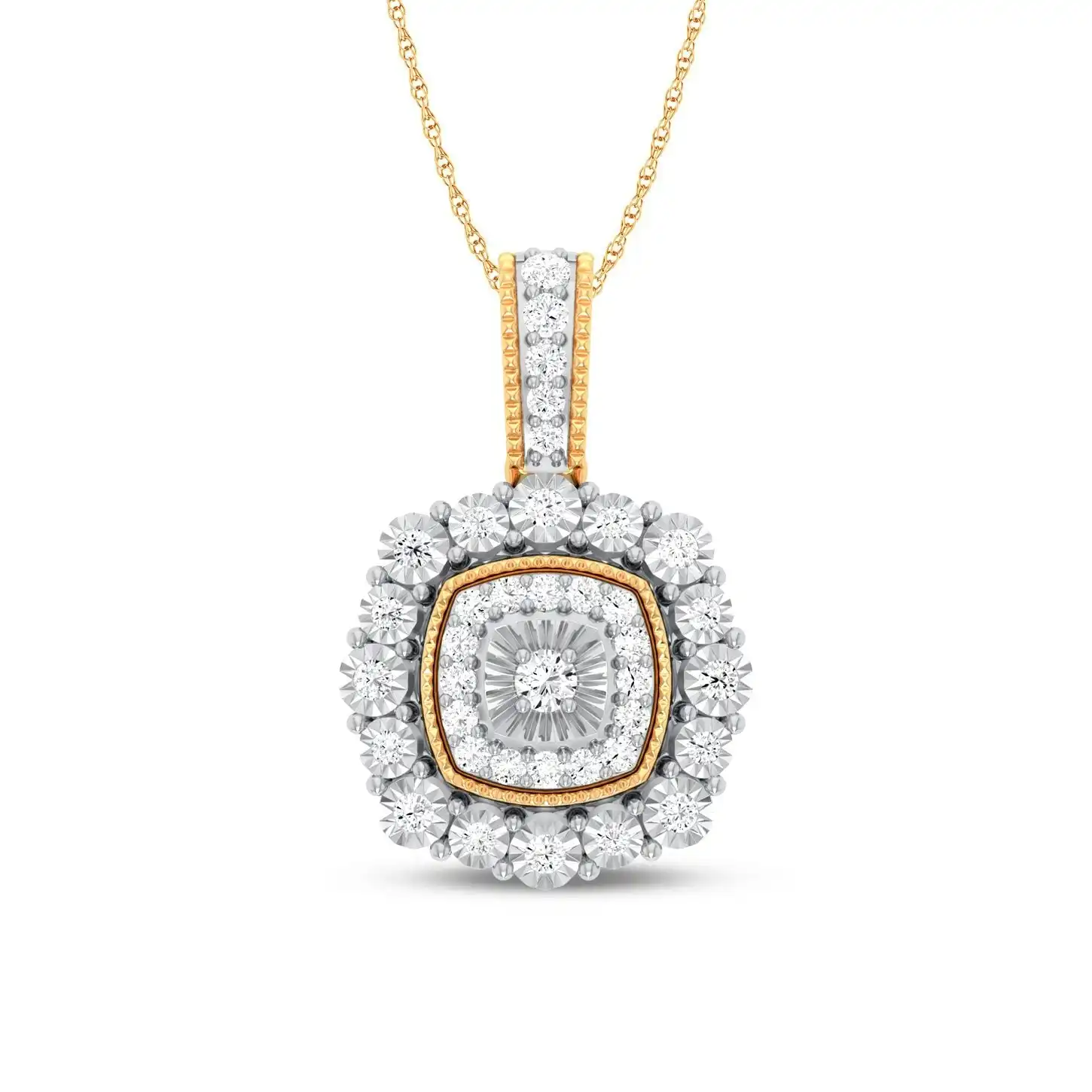 Miracle Little Halo Necklace with 0.15ct of Diamonds in 9ct Yellow Gold