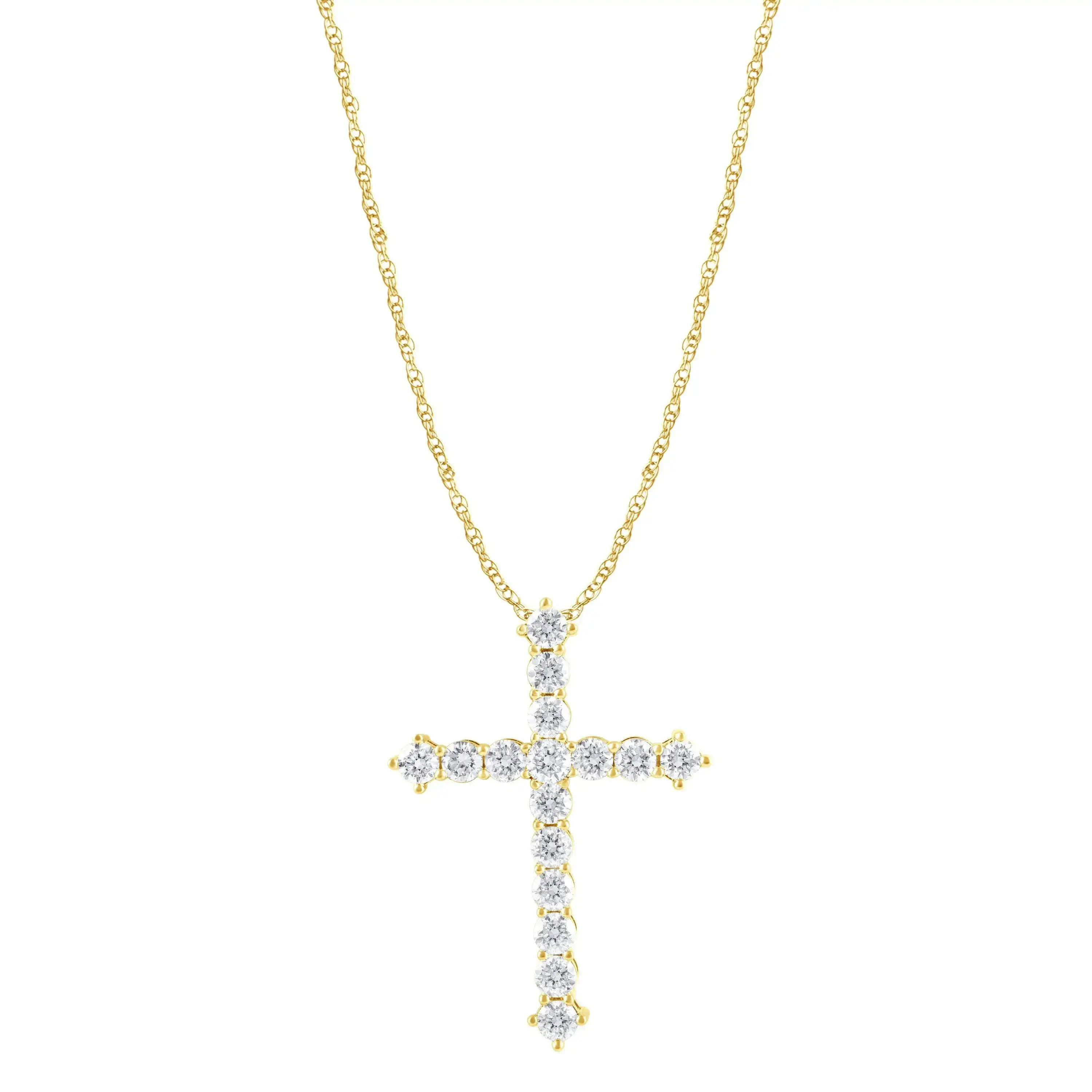 Meera Cross Necklace with 1.00ct of Laboratory Grown Diamonds in 9ct Yellow Gold