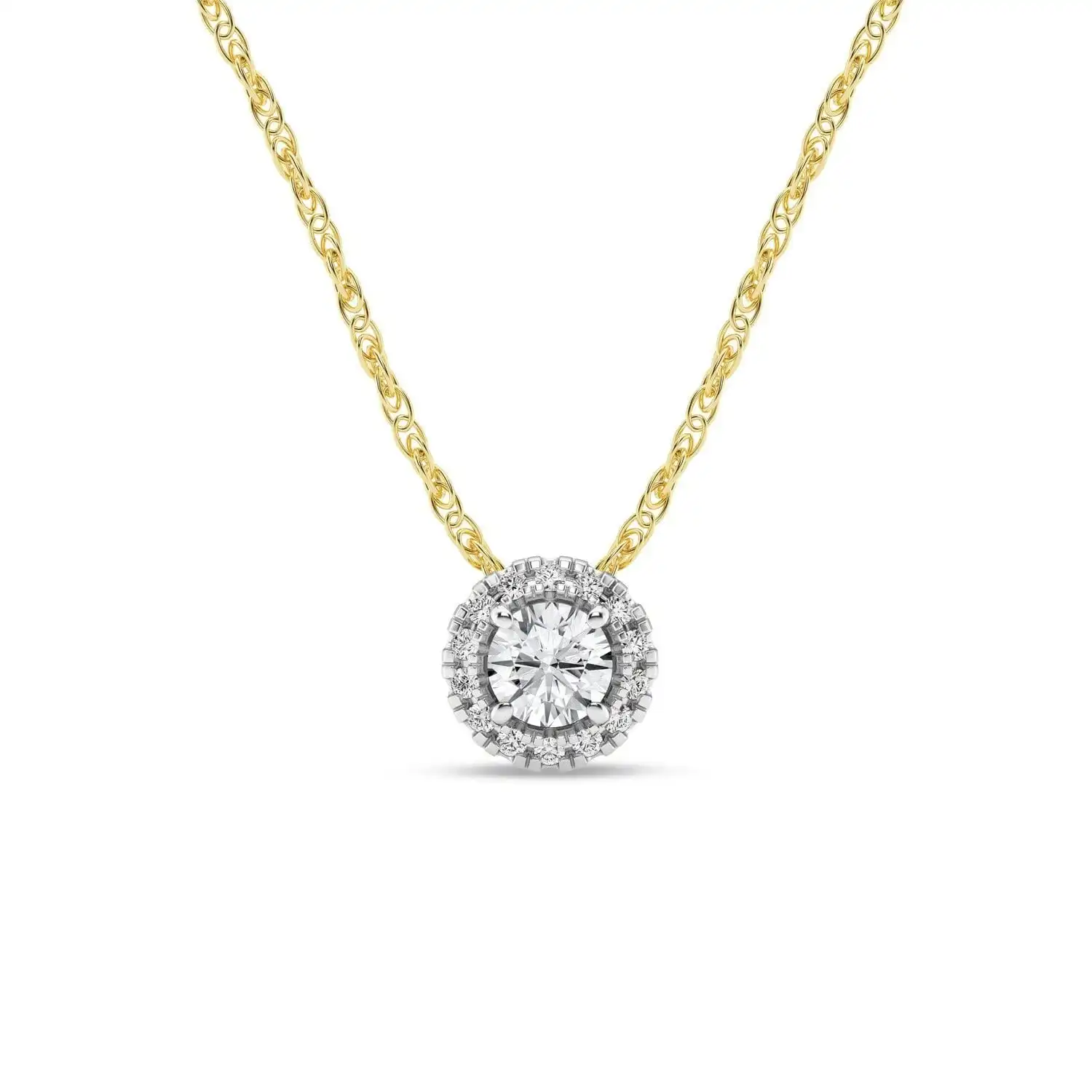 Meera Halo Solitaire Necklace with 1/4ct of Laboratory Grown Diamonds in 9ct Yellow Gold
