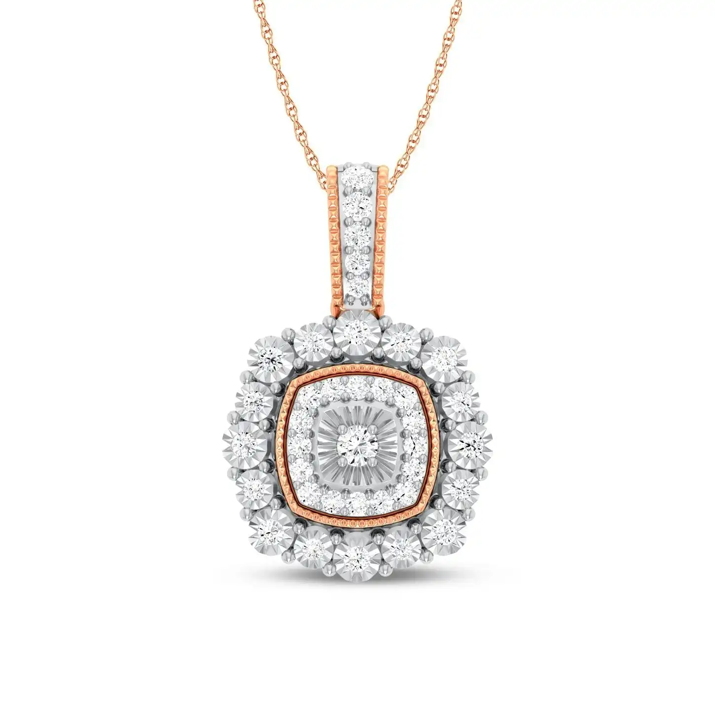 Miracle Little Halo Necklace with 0.15ct of Diamonds in 9ct Rose Gold