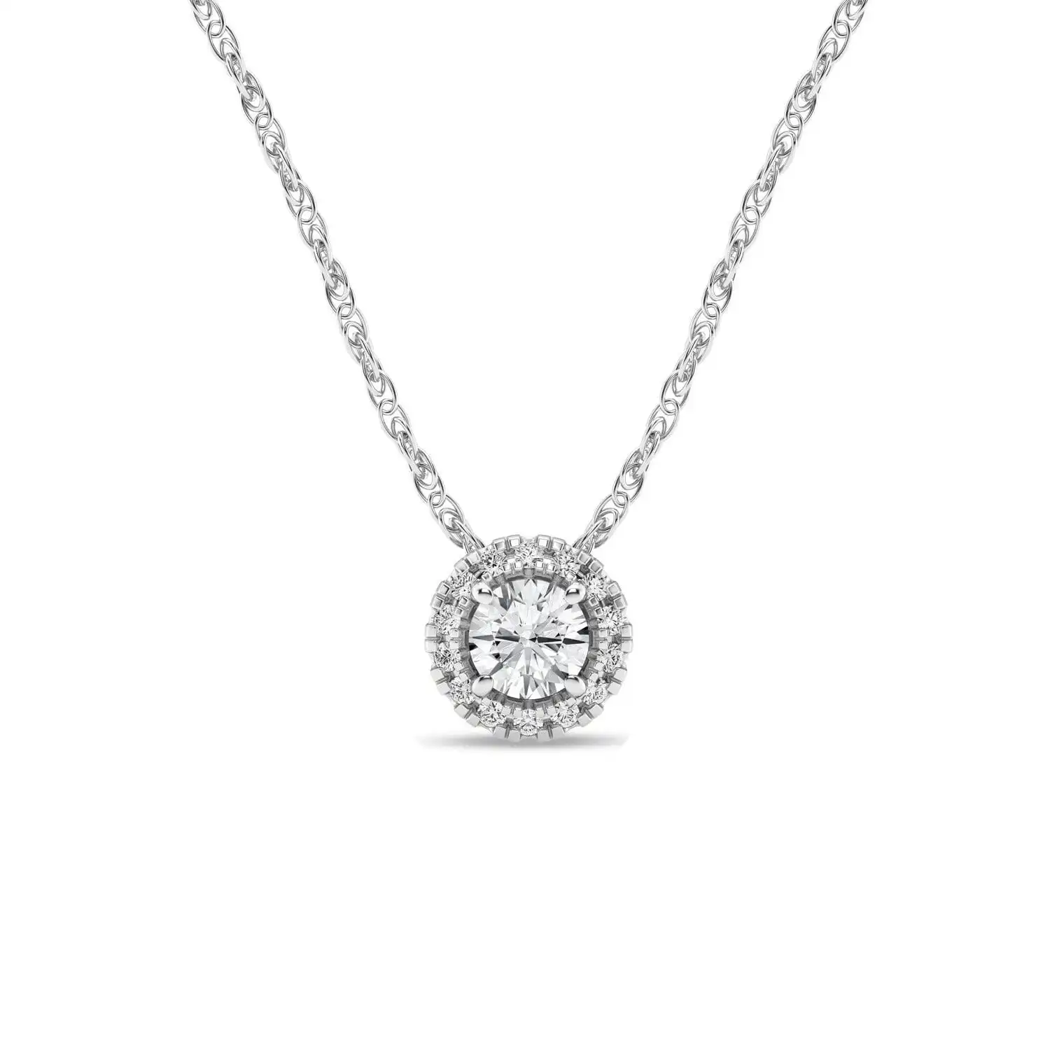 Meera Halo Solitaire Necklace with 1/4ct of Laboratory Grown Diamonds in 9ct White Gold