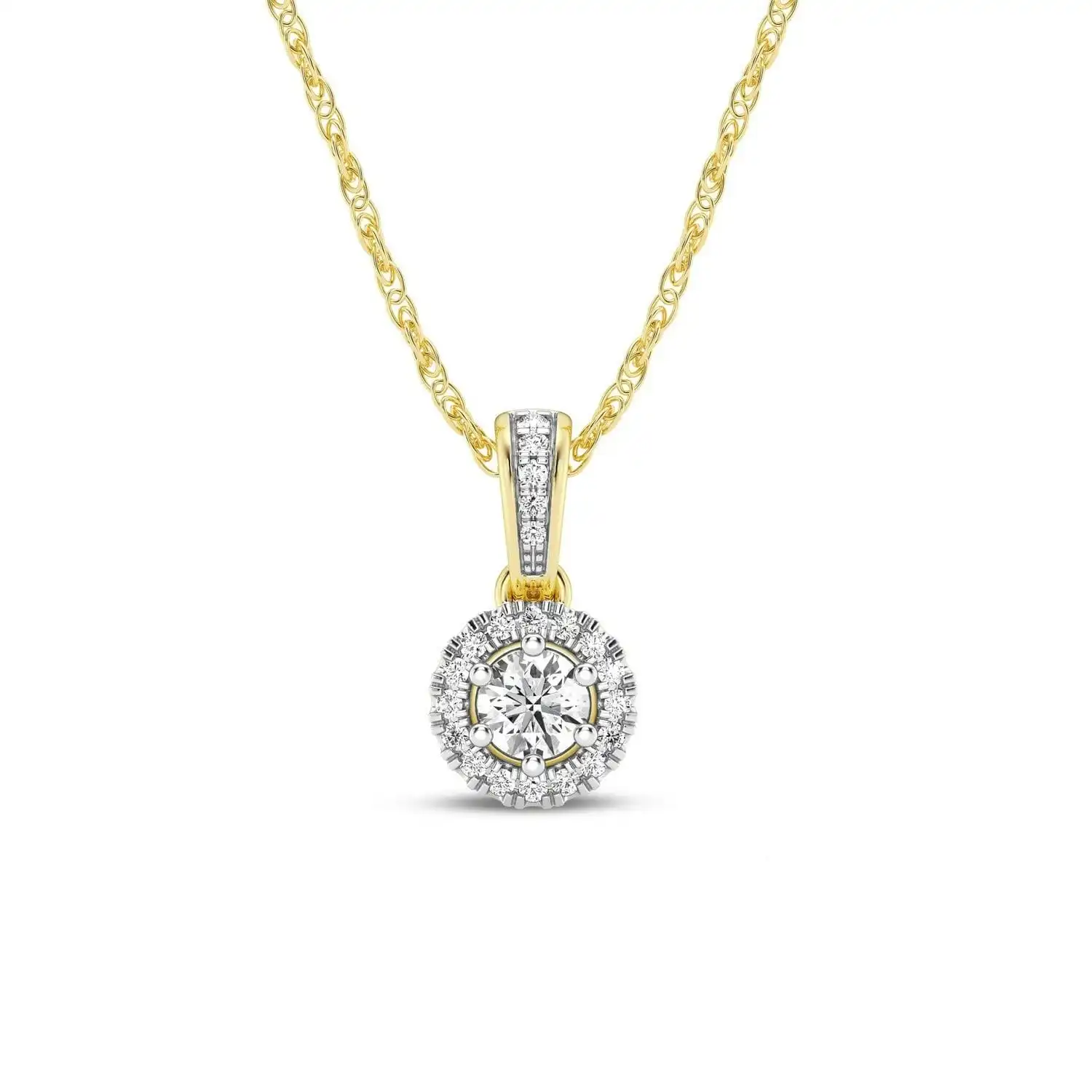 Love by Michelle Beville Halo Solitaire Necklace with 0.40ct of Laboratory Grown Diamonds in 18ct Yellow Gold