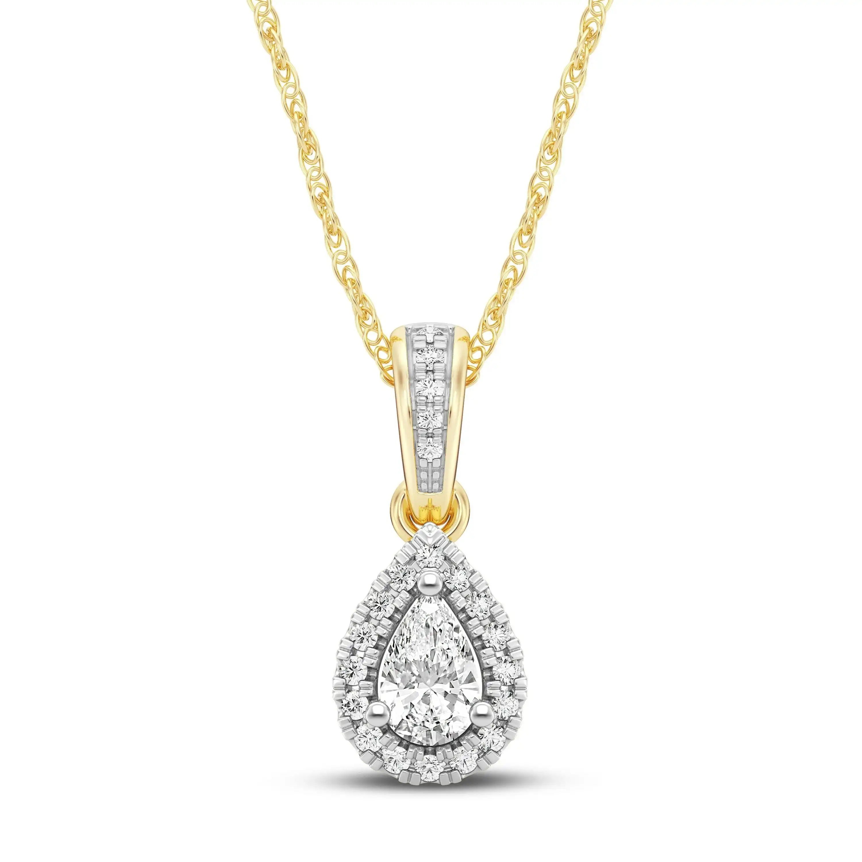 Love by Michelle Beville Pear Halo Necklace with 0.40ct of Laboratory Grown Diamonds in 18ct Yellow Gold