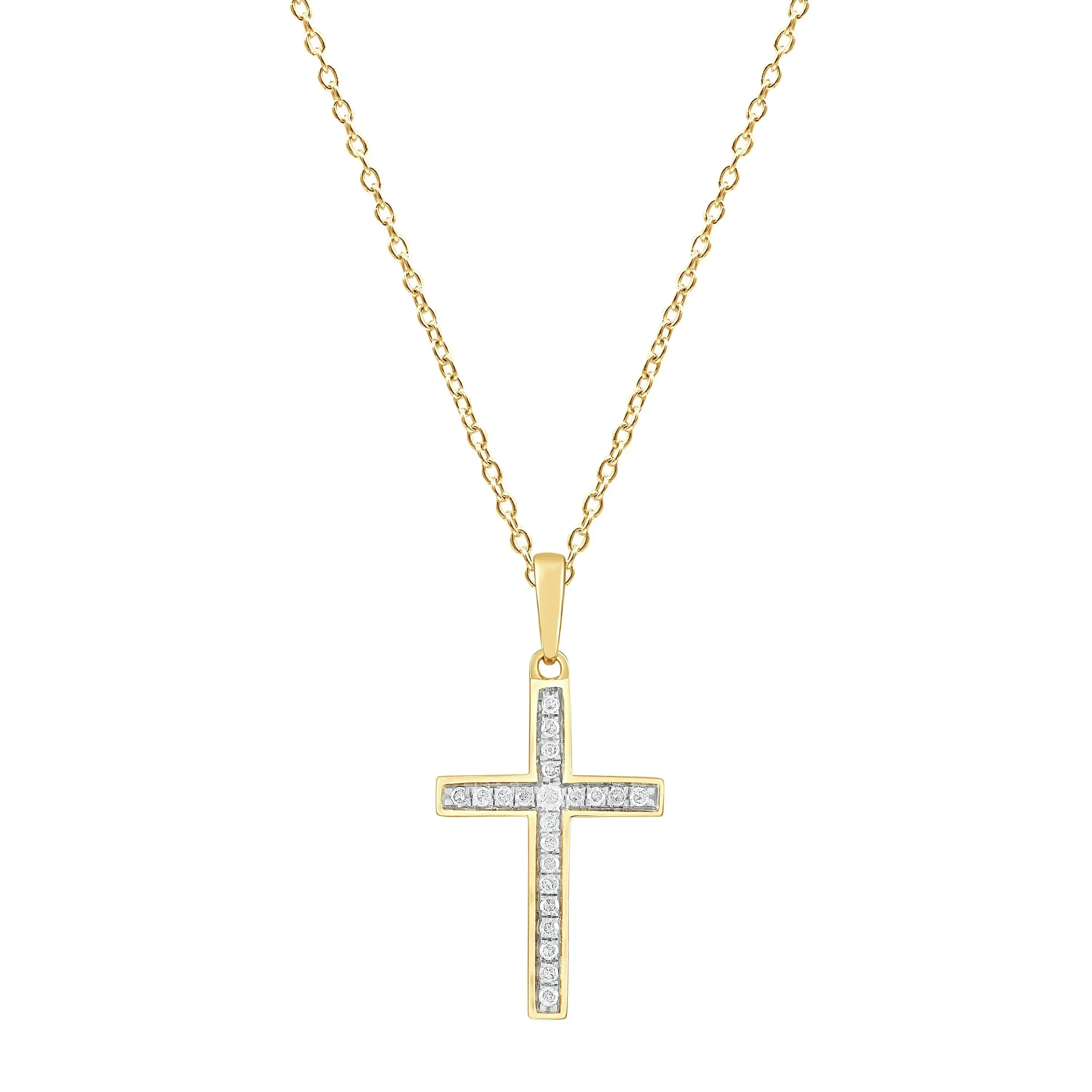Cross Necklace with 0.10ct of Diamonds in 9ct Yellow Gold