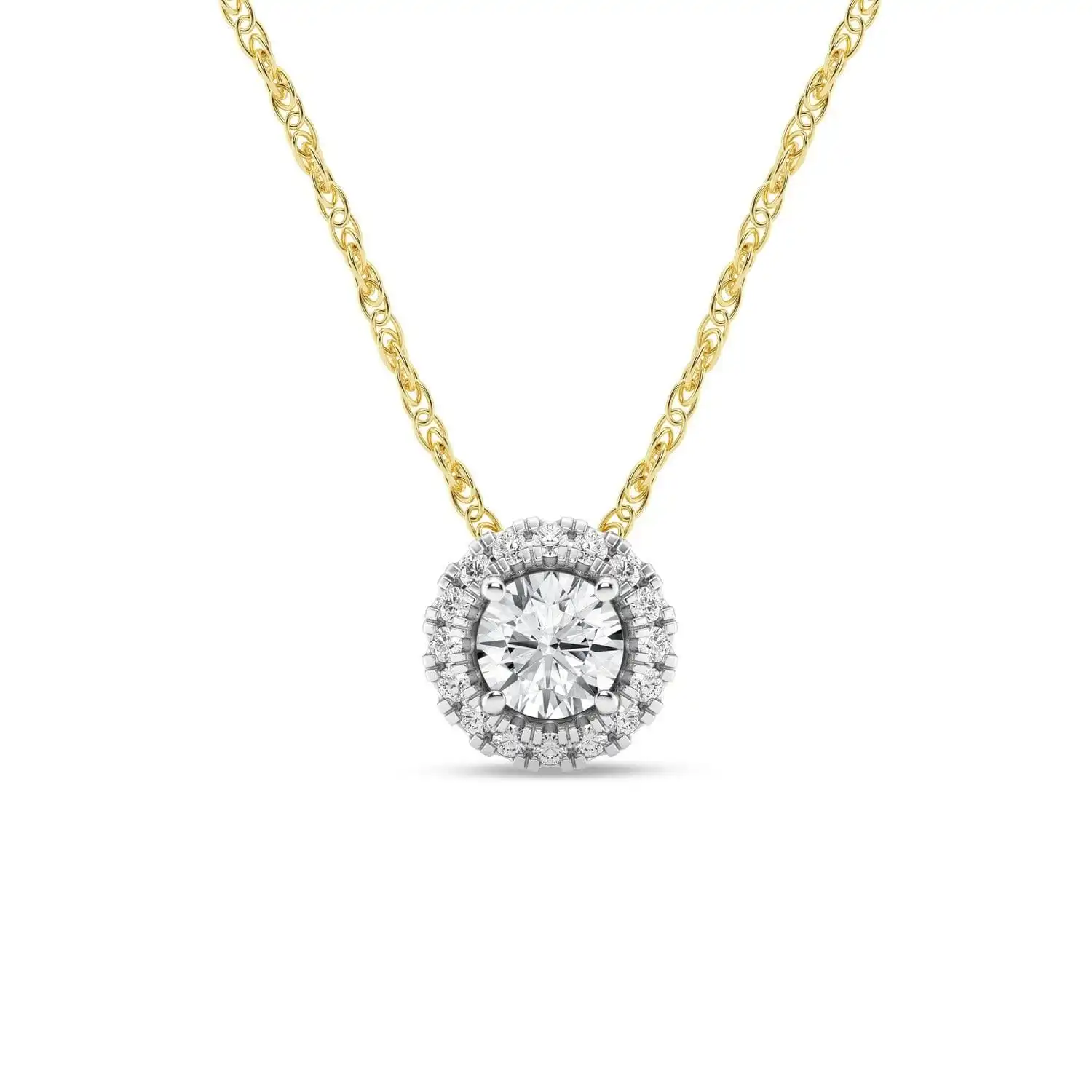 Meera Halo Solitaire Necklace with 0.40ct of Laboratory Grown Diamonds in 9ct Yellow Gold