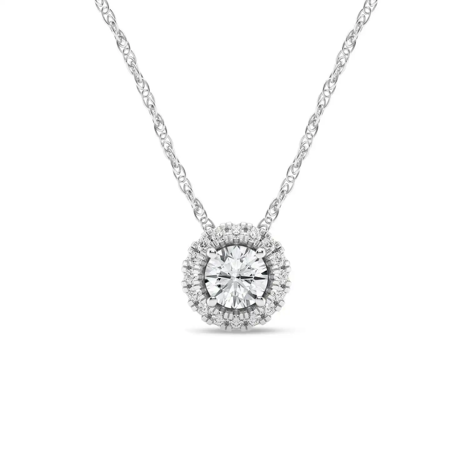 Meera Halo Solitaire Necklace with 0.40ct of Laboratory Grown Diamonds in 9ct White Gold