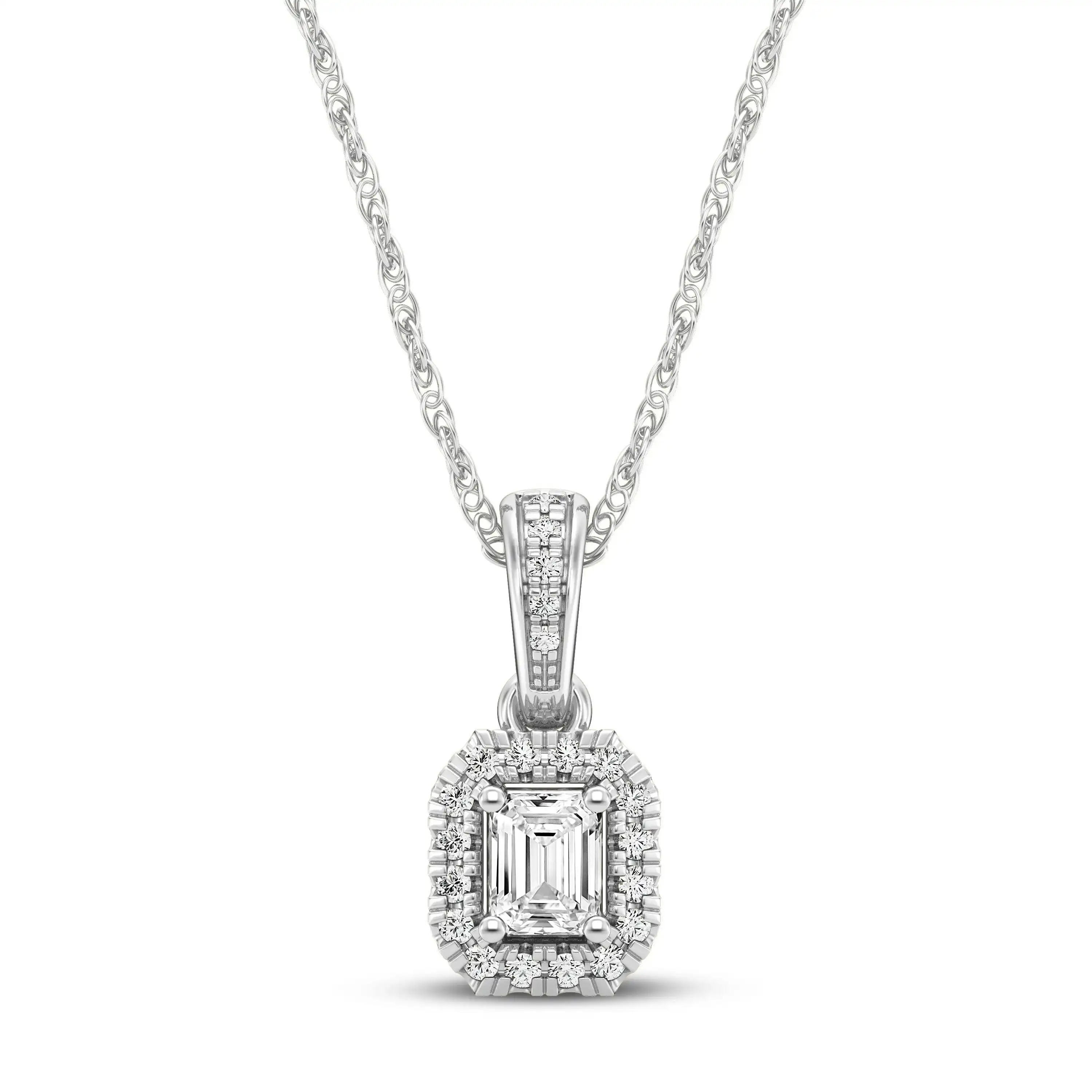 Love by Michelle Beville Emerald Cut Halo Necklace with 0.40ct of Laboratory Grown Diamonds in 18ct Yellow Gold