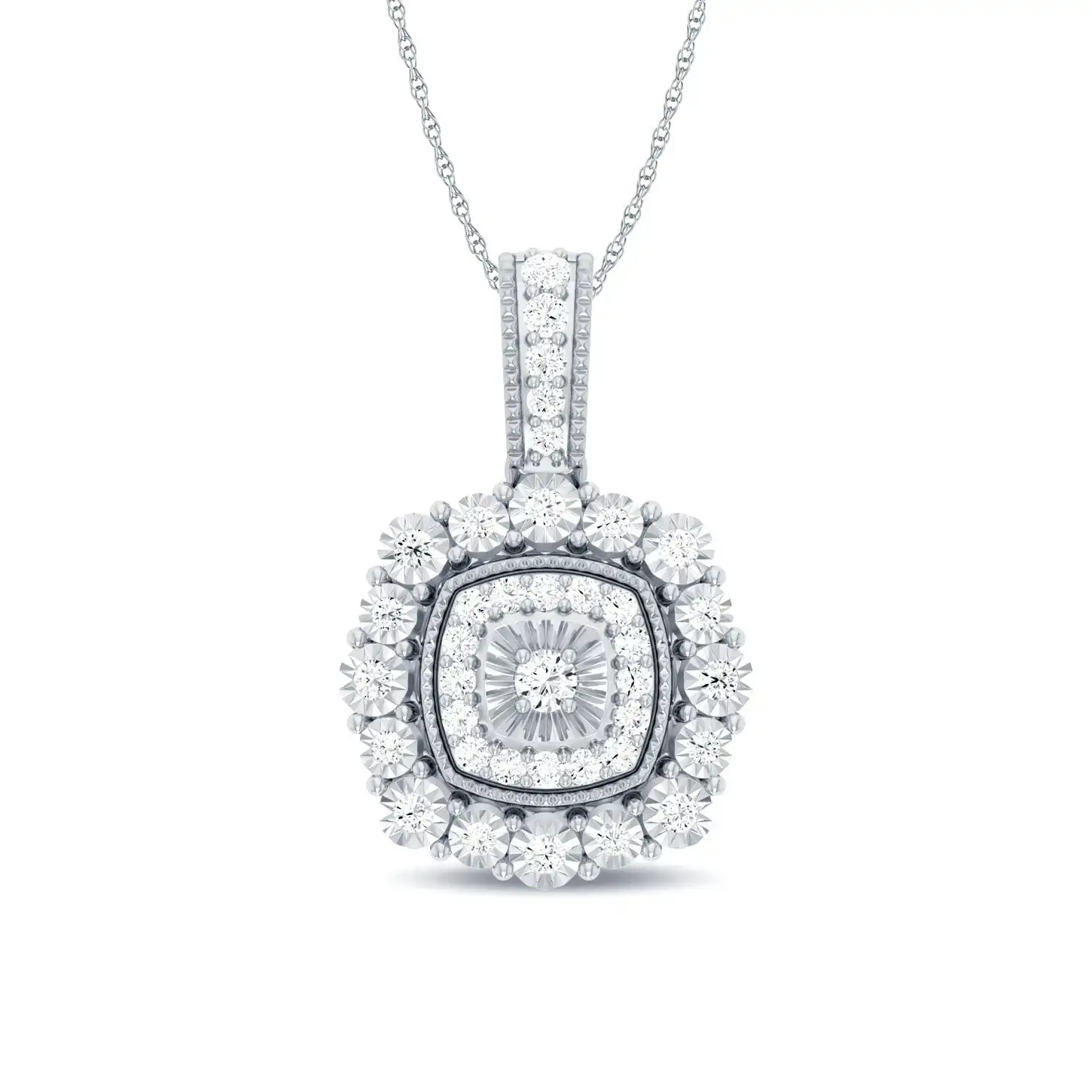 Miracle Little Halo Necklace with 0.15ct of Diamonds in 9ct White Gold