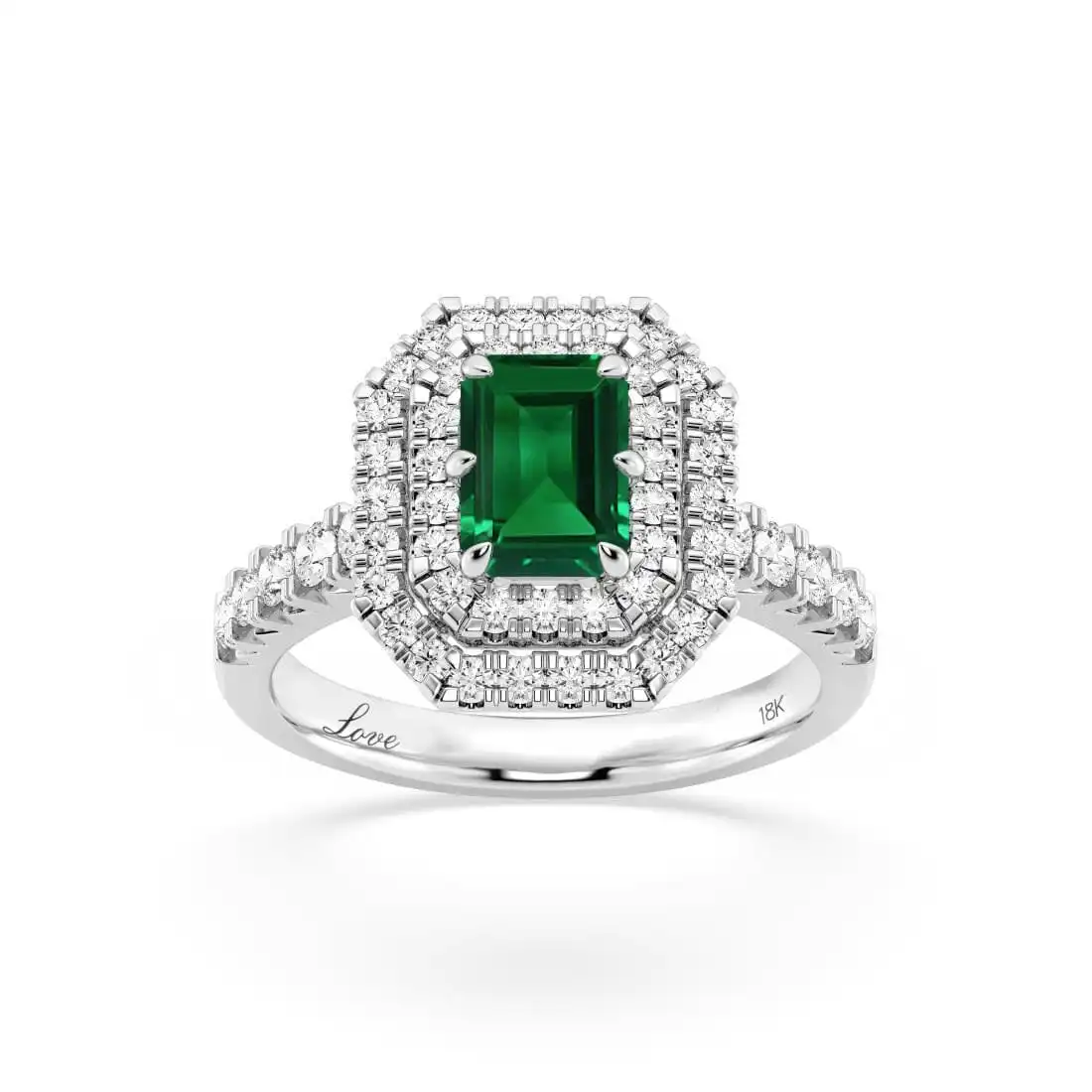 Facets of Love Emerald Ring with 0.80ct of Diamonds in 18ct White Gold