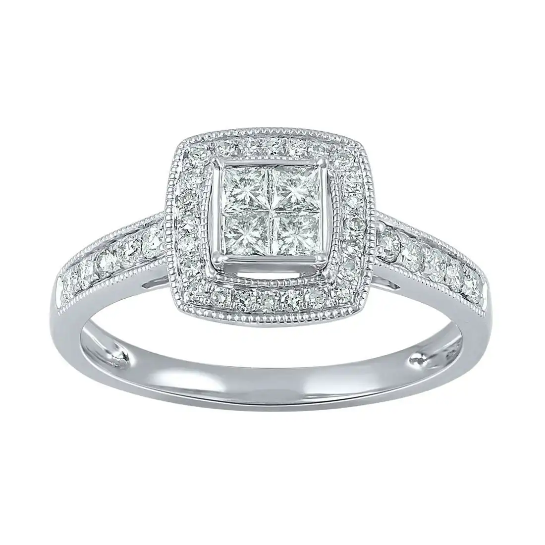 Facets of Love Invisible Princess Ring with 1/2ct of Diamonds in 18ct White Gold