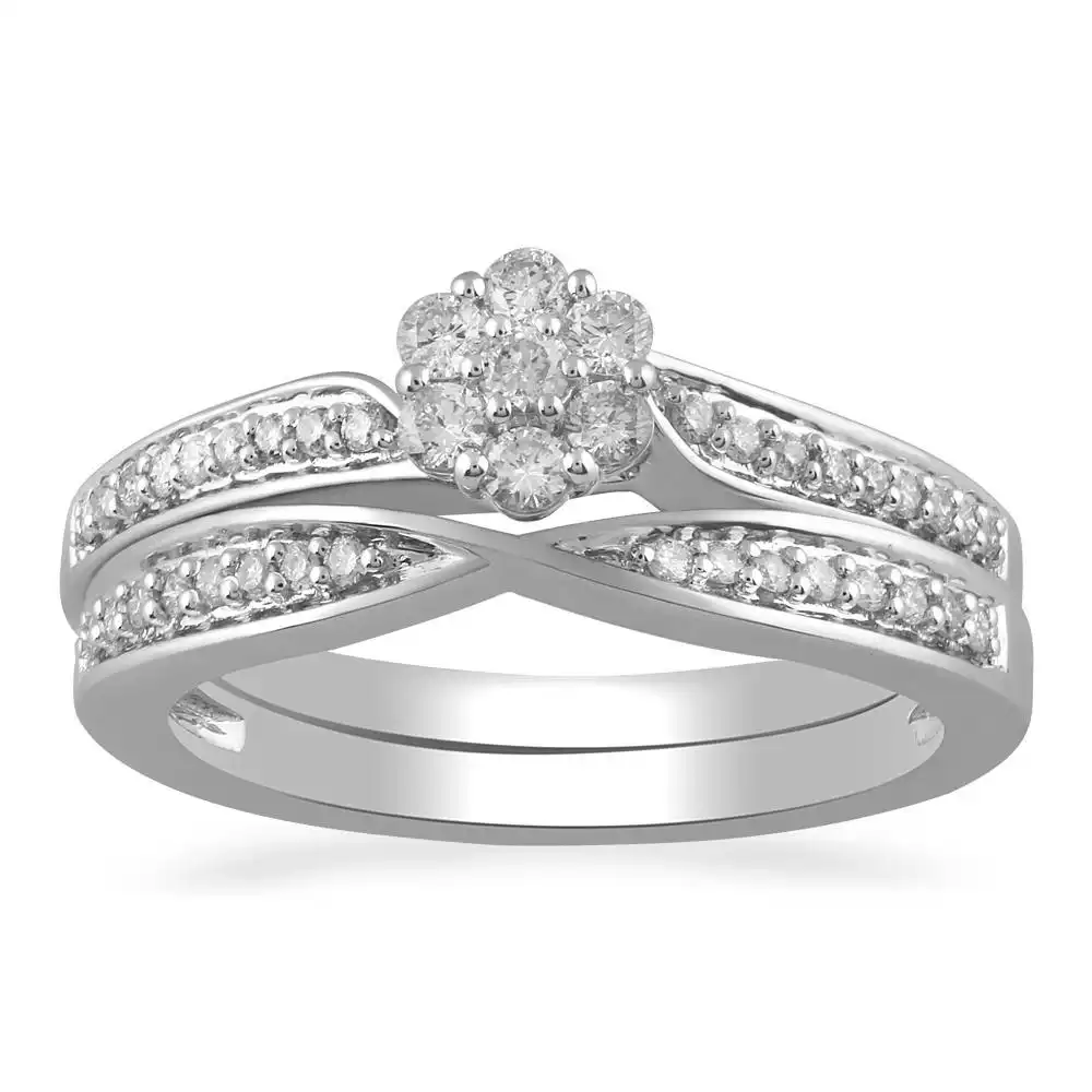Brilliant Flower Shoulder Ring with 0.40ct of Diamonds in 9ct White Gold